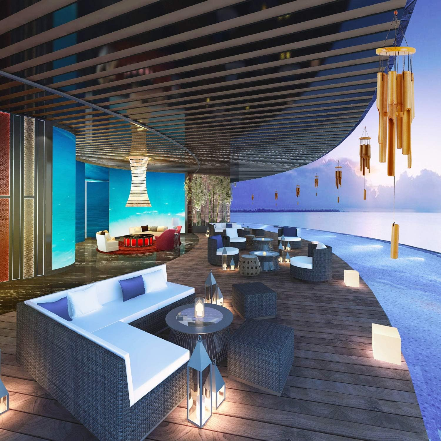 Moptrek Mboo Wind Chimes Memorial Gifts - Wood Wind Chime - Large Indoor Outdoor Wooden - 32" Wind Chimes for Garden, Yard,Patio and Home D&eacute;cor image number 1