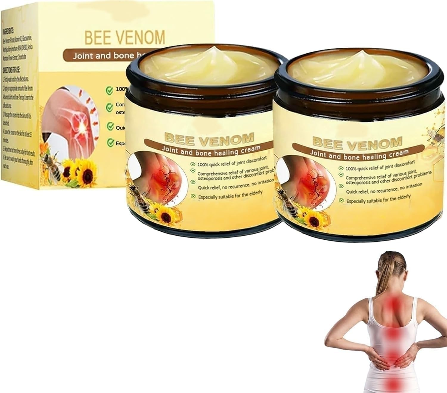 2PC Bee Venom Joint Cream, Advanced Bee Venom Joint and Bone Care Cream, Bee Venom Joint Gel, Bee Venom Cream for Back, Neck, Hands, Knee image number 3