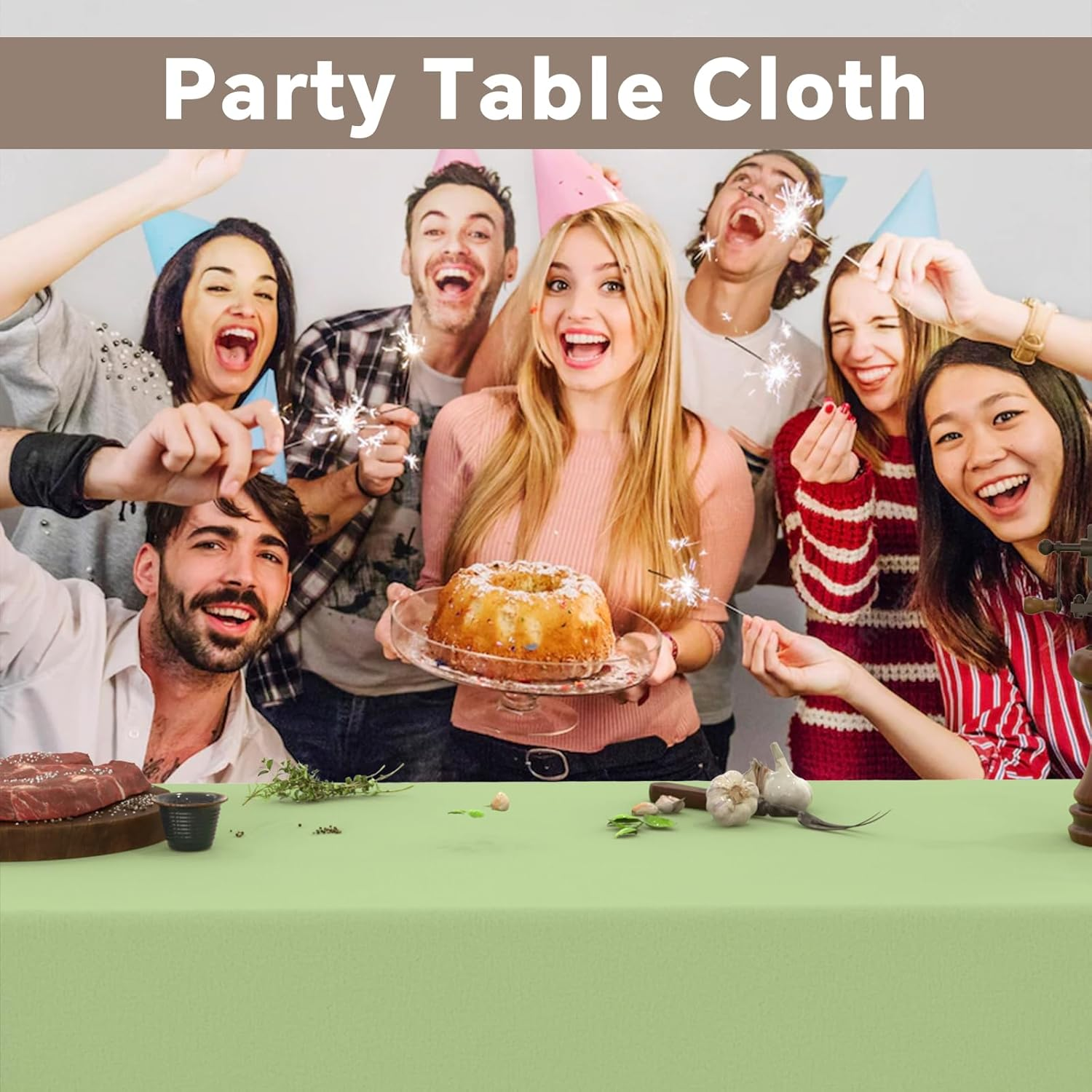 Disposable Plastic Tablecloth - 6 Pack Green Rectangle Table Cloth for Wedding, Party, Picnic, Camping, BBQ, Waterproof Table Cover, 54 X 108 Inch. - Light Blue Gold Dot image number 3