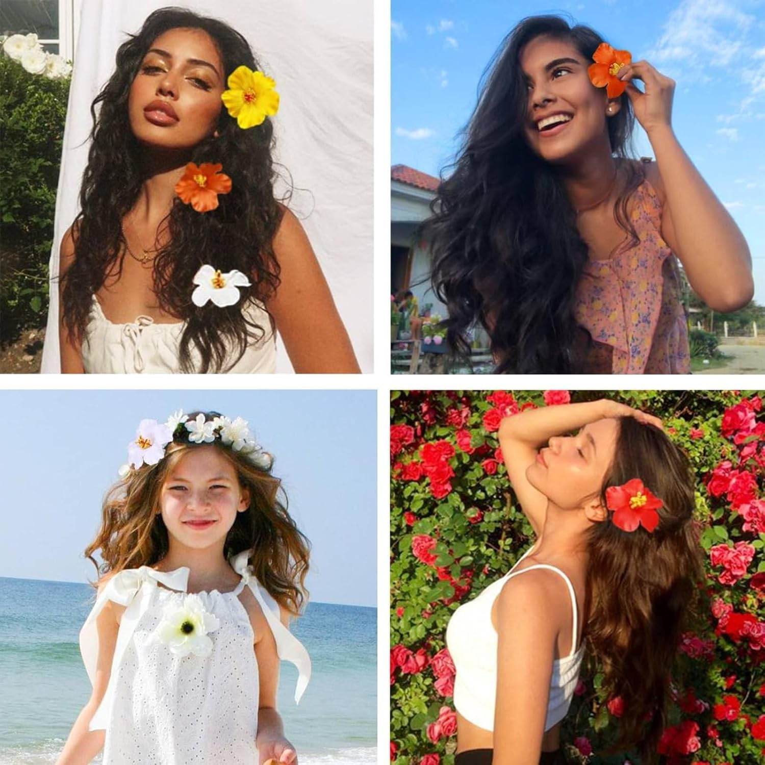 Bohemian Flower Hair Clips, 8Pcs Hawaiian Beach Flower Hair Pins Clips, Bohemian Flower Hair Clips for Women image number 2