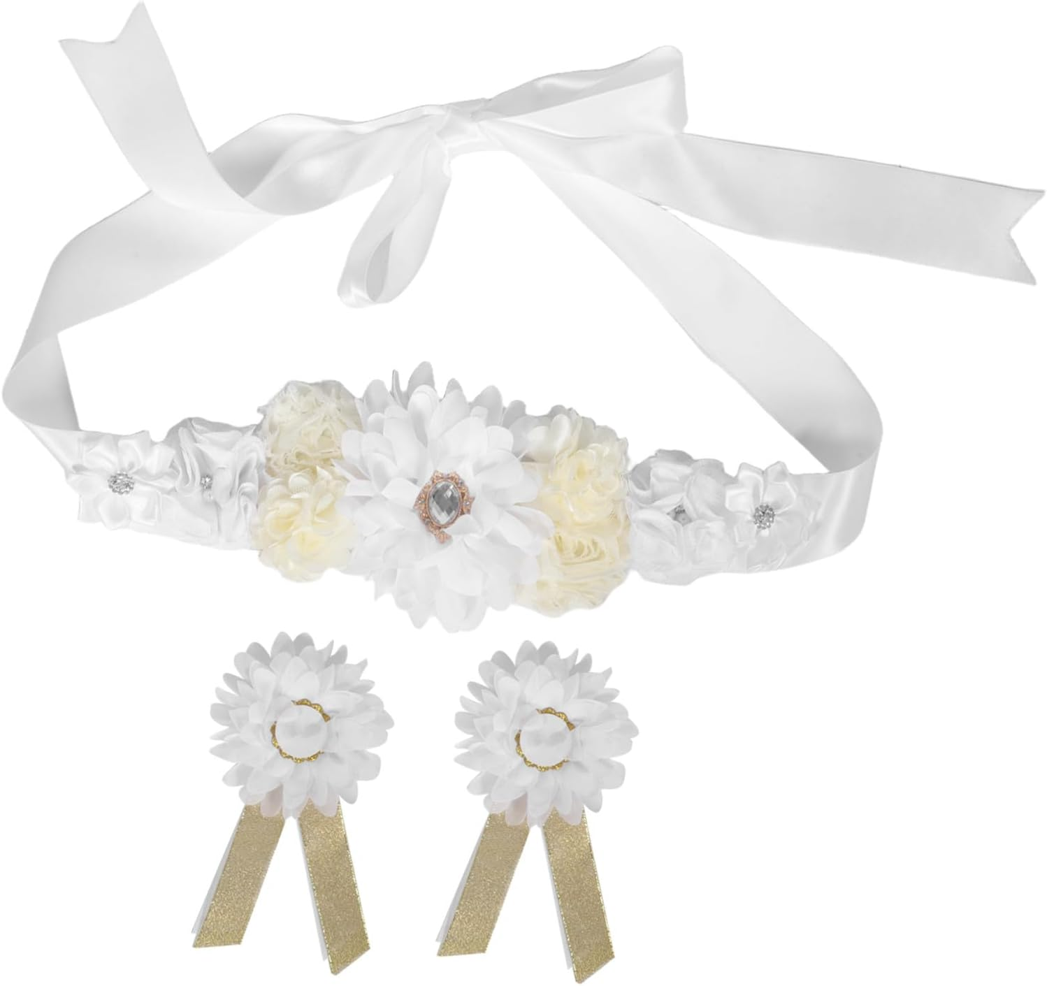 MERRYHAPY Adjustable Floral Maternity Belt with Soft Breathable Fabric for Pregnant Women Back Support Sash for Shower and Pregnancy Photography White Elegant Pregnancy Belly Band image number 4