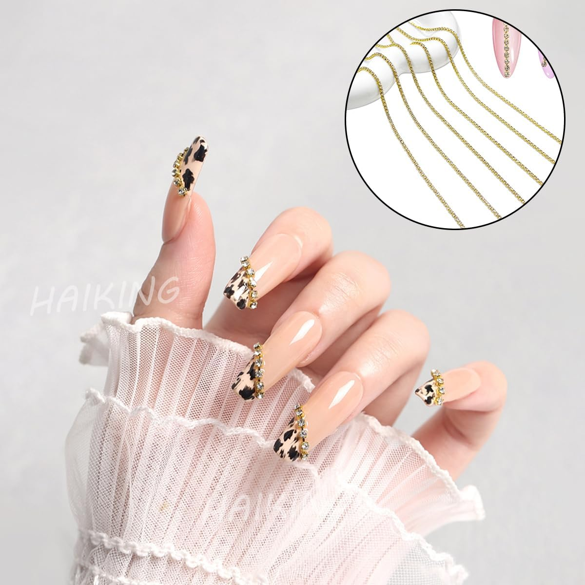 HAIKING Rhinestone Nail Art Chains, 1 Pcs White Diamond Metallic Chains Nail Accessories for Nail Art Decoration, DIY Crafting Design (50Cm/19.68In) image number 6