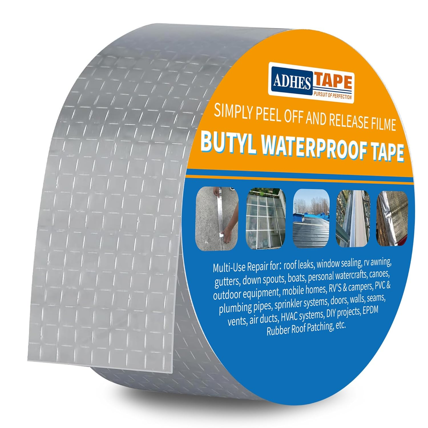 ADHES Butyl Tape Waterproof Tape 50Mm X 5M, Aluminum Foil Tape Butyl Sealant Tape for RV Repair, Window, Silicone, Boat and Pipe Sealing, Glass & EDPM Rubber Roof Patching, Silver image number 4