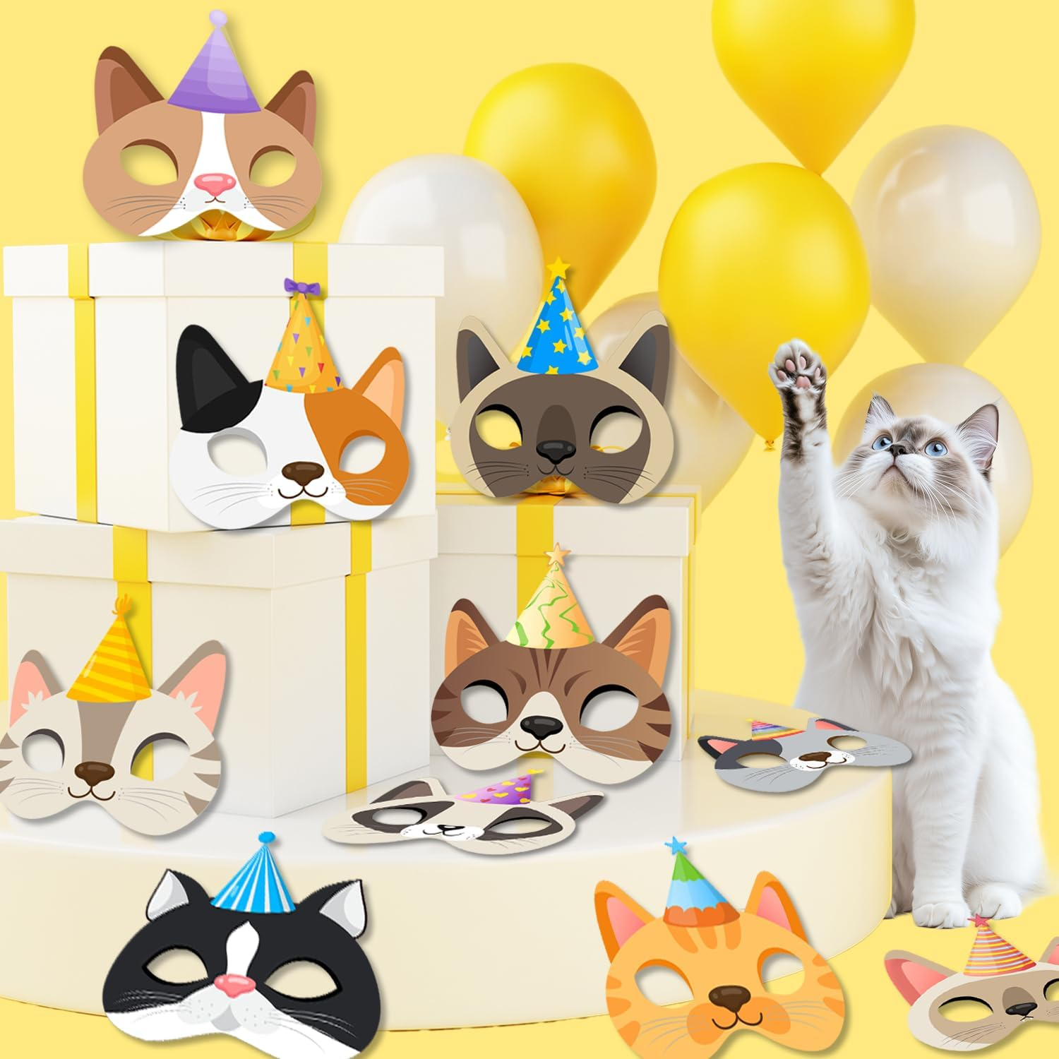 Cat Birthday Masks, 24 Pcs Kitten Party Masks - Cat Themed Photo Booth Props & Decorations for Kids image number 2