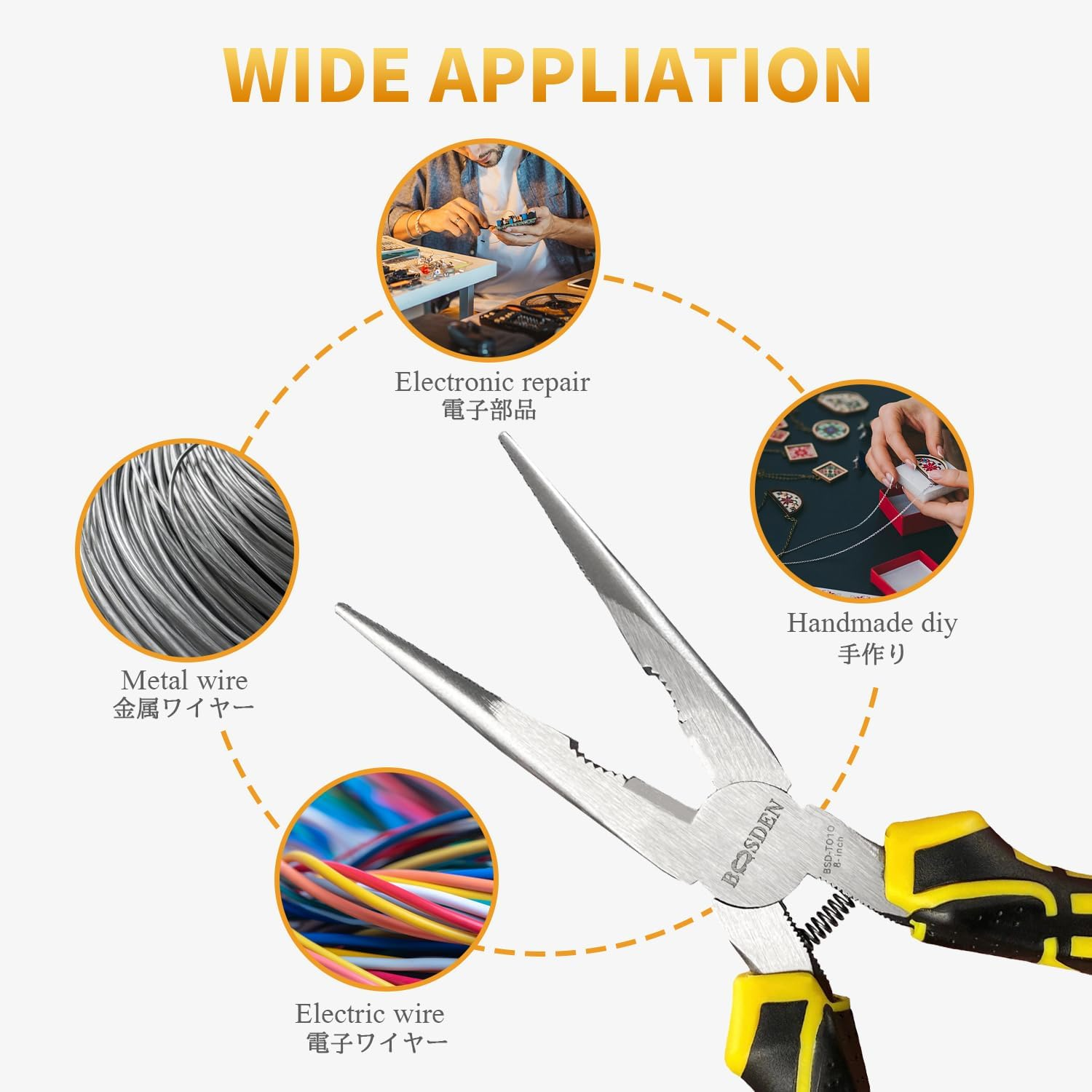 BOOSDEN 8 Inch Needle Nose Pliers with Side Cutters, Precision Long Nose Pliers with Wire Cutters, Professional Needle Nose Spring Loaded Pliers, Used for Cutting Clamping Pinching Jewelry Making image number 3