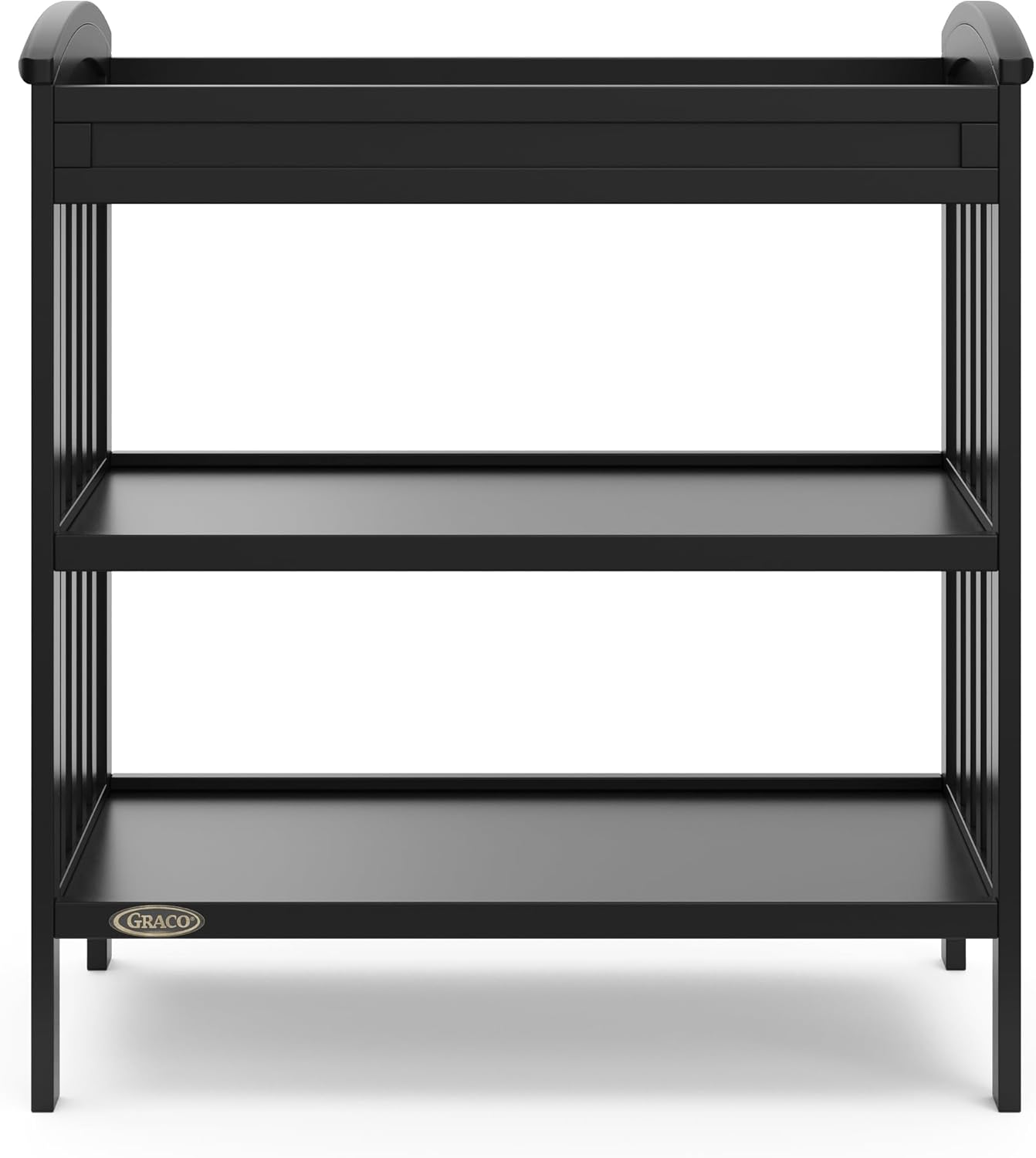 Graco Benton Changing Table with Bonus Water-Resistant Changing Pad (Black) - GREENGUARD Gold Certified, Includes Diaper Change Pad with Safety Strap, 2 Open Storage Shelves for Organizing image number 1