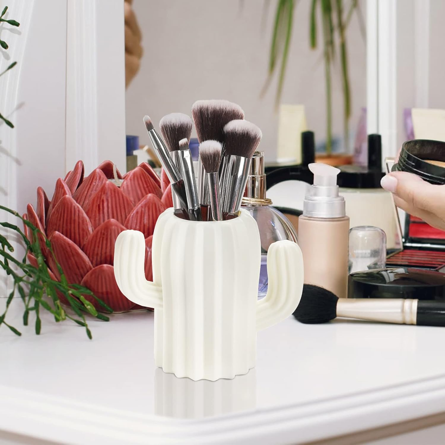 AVLA 6 Pack Plastic Pencil Holders, Cactus Pen Holder Cup, Cute Desktop Pencil Storage Container, Cosmetic Makeup Brush Holder, Desk Office Pen Organizer for Girls, Women,Classroom, Home, School image number 2