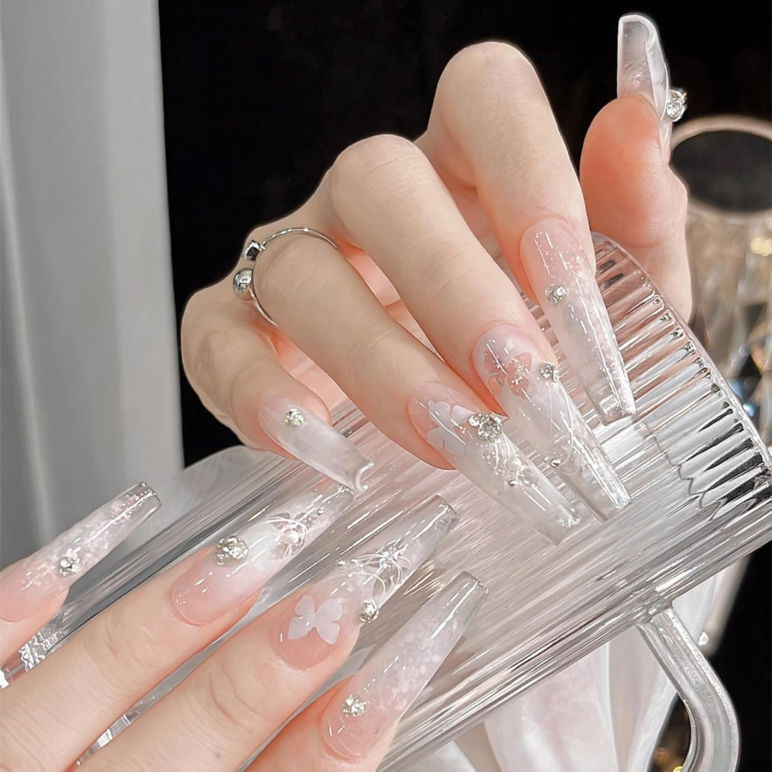 6 Sheets Airbrush Nail Stickers Nail Stencils, Butterfly Flower Moon Star Heart Cross Animal Print Geometric Shapes French Nail Decals Printing Template Stencil Tool DIY Nail Art Decorations (A)