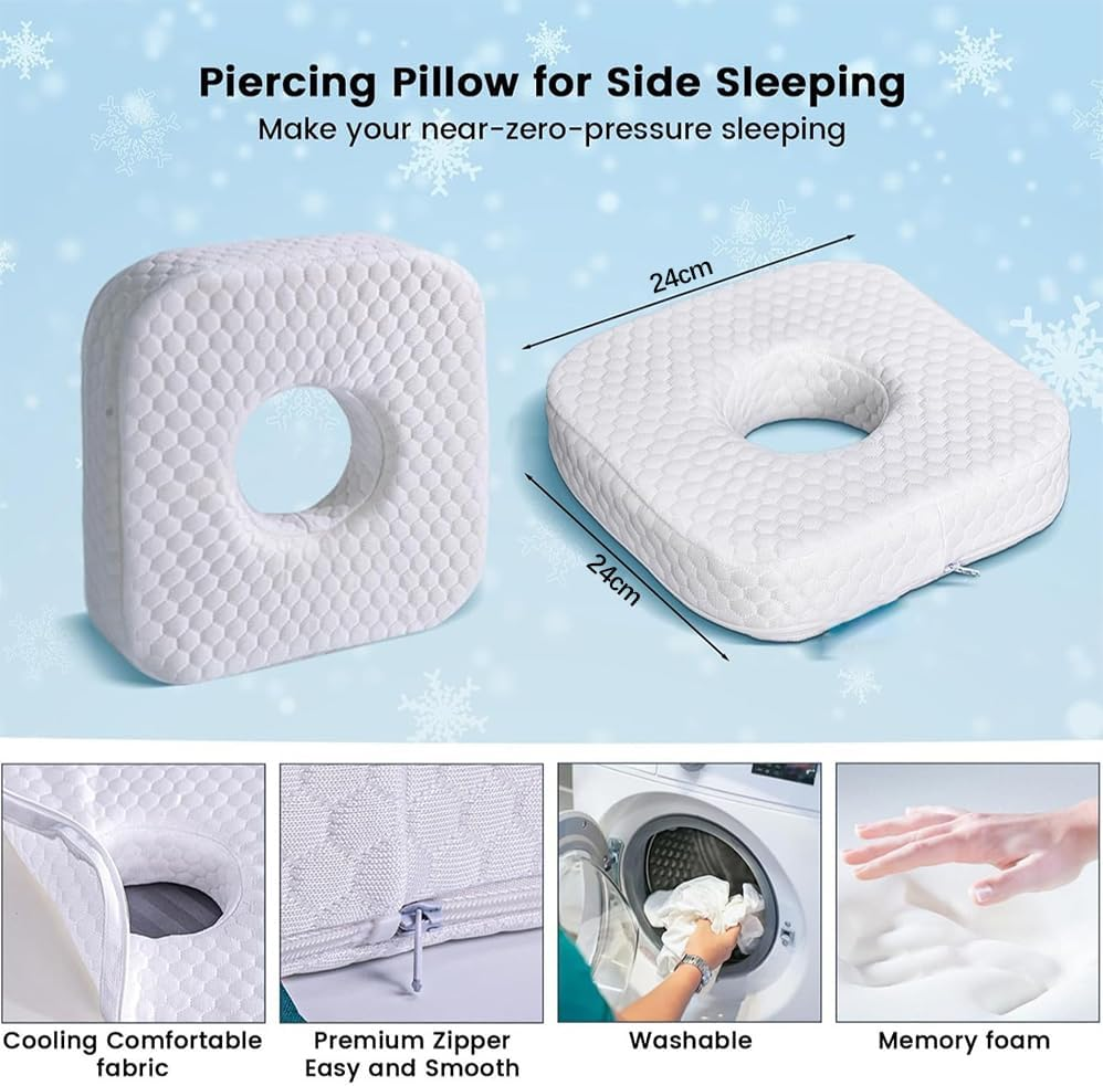 Adjustable Ear Pillow, Ear Piercing Pillow Guard with Variable Hole Sizes for Side Sleepers,Piercings and Reduces Pressure,Square,Pain Relief, Inflammation, Pressure Sores, Travel, White image number 2