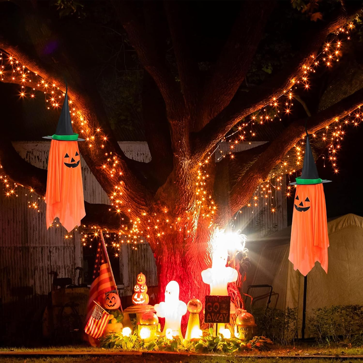 TTYRBF Halloween Decorations,Ghost Halloween Hangings,2 Pcs Halloween Hanging Pumpkin Decorations Halloween Outdoor Ghost Witch Decor Cute Hanging Pumpkin Decor Halloween Orange Ornaments Party Decor image number 4