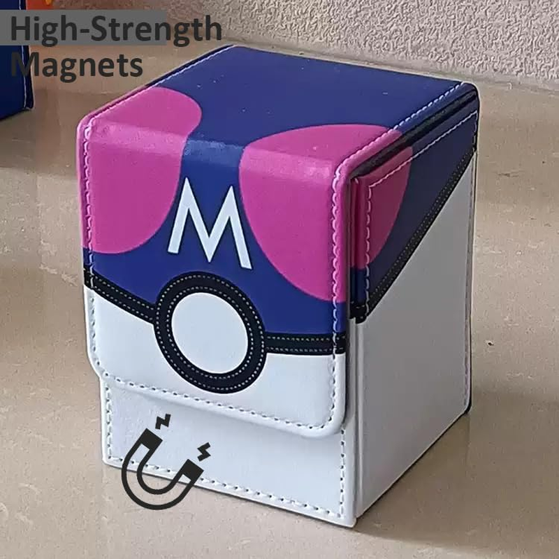 Card Deck Box for Trading Cards, Card Storage Box Fits 100+ Cards, PU Leather Strong Magnet Card Deck Case Holder for MTG CCG, Purple&White
