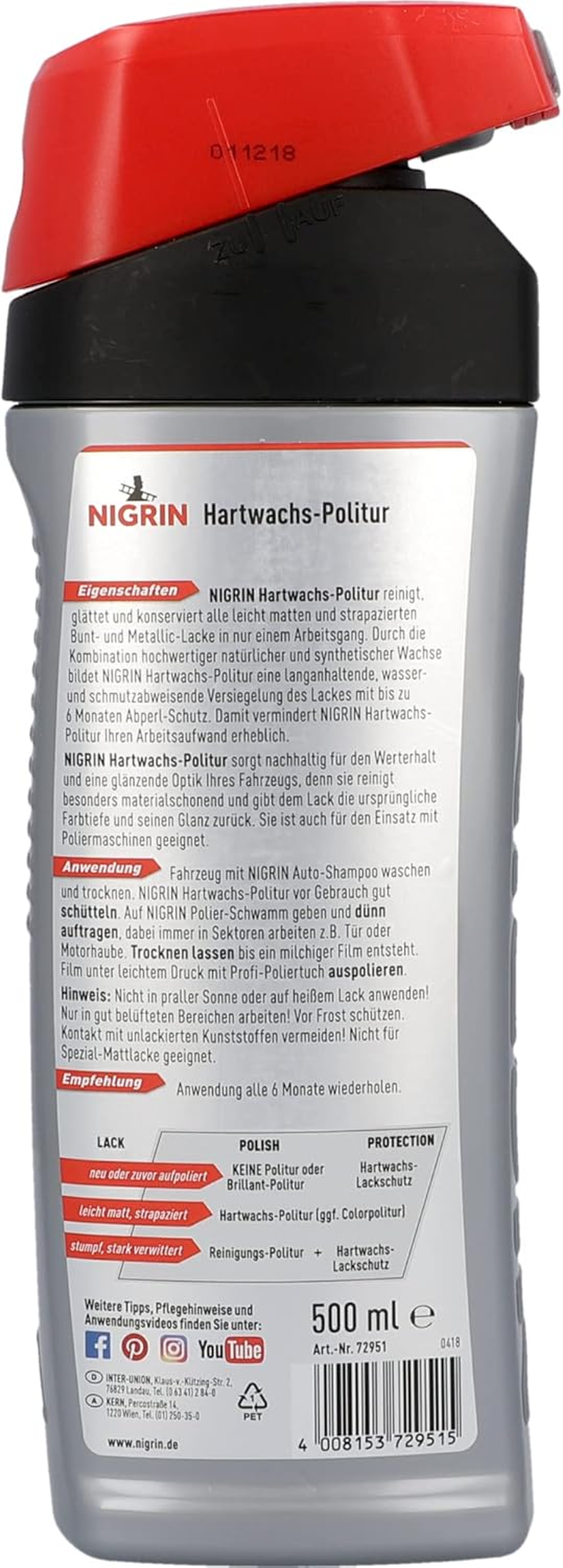 NIGRIN Hard Wax Polish, Gentle Polish, Cleans Deep Pores, Refreshes Colours, 500 Ml image number 2