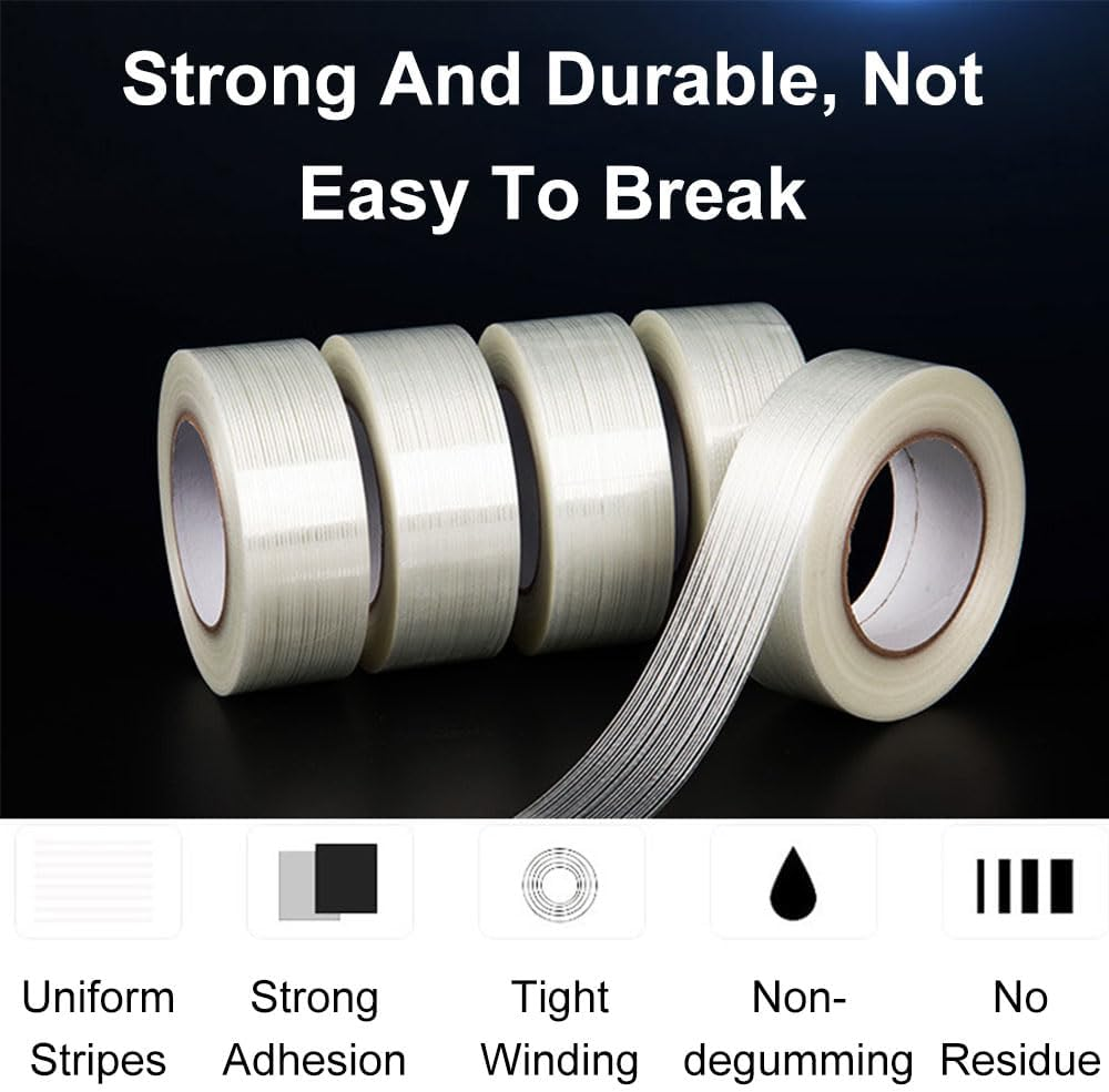 Fiberglass Filament Tape, Reinforced Fiberglass Packing Tape Heavy Duty Transparent Strapping Tape for Packing, Repairing, Fixing (20Mm X 50M) image number 1