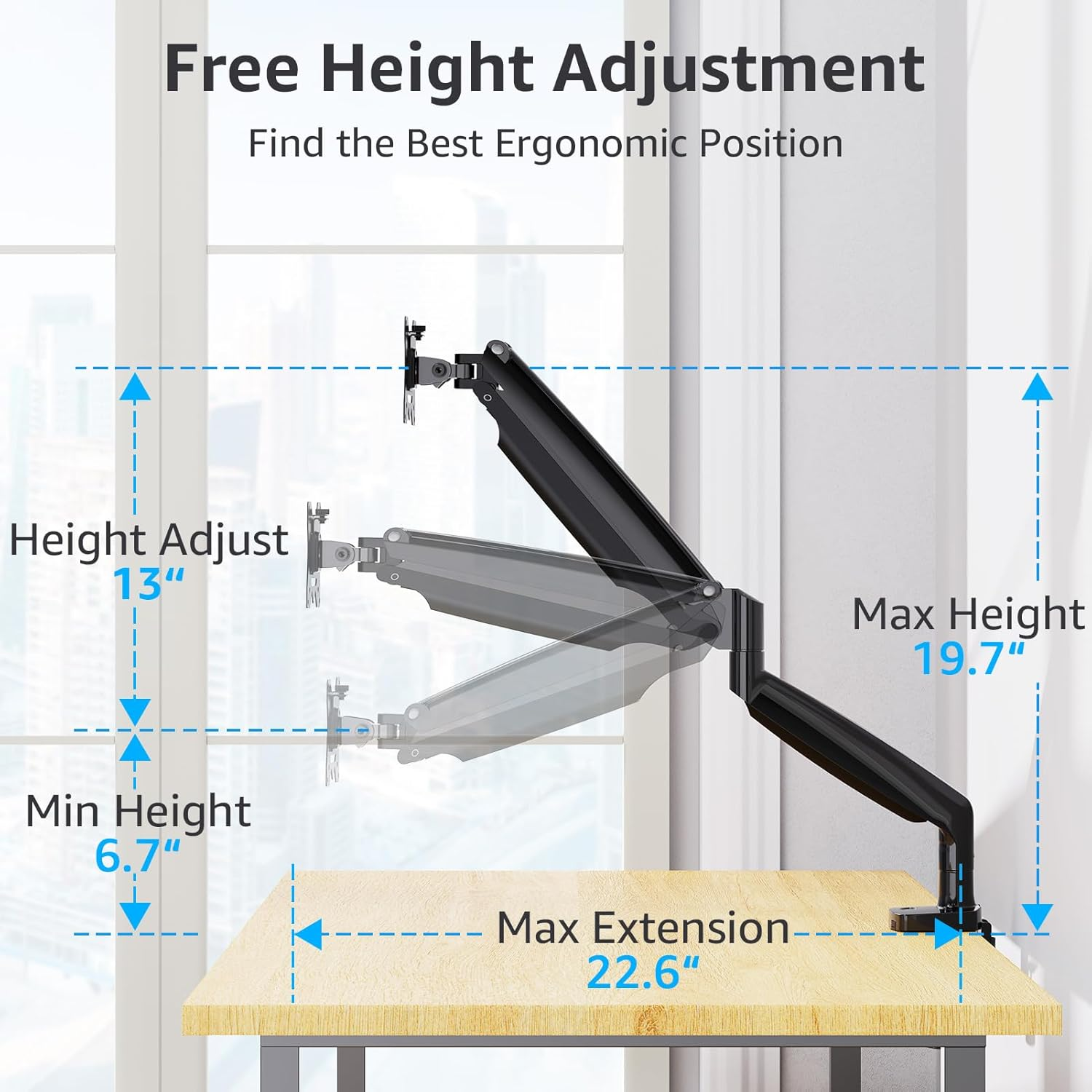 MOUNTUP Ultrawide Monitor Arm for Max 40 Inch Screen, Heavy Duty Monitor Desk Mount Support 6.6-30.9Lbs, Gas Spring Computer Monitors Stand for Desk, VESA Mount with Clamp & Grommet Base