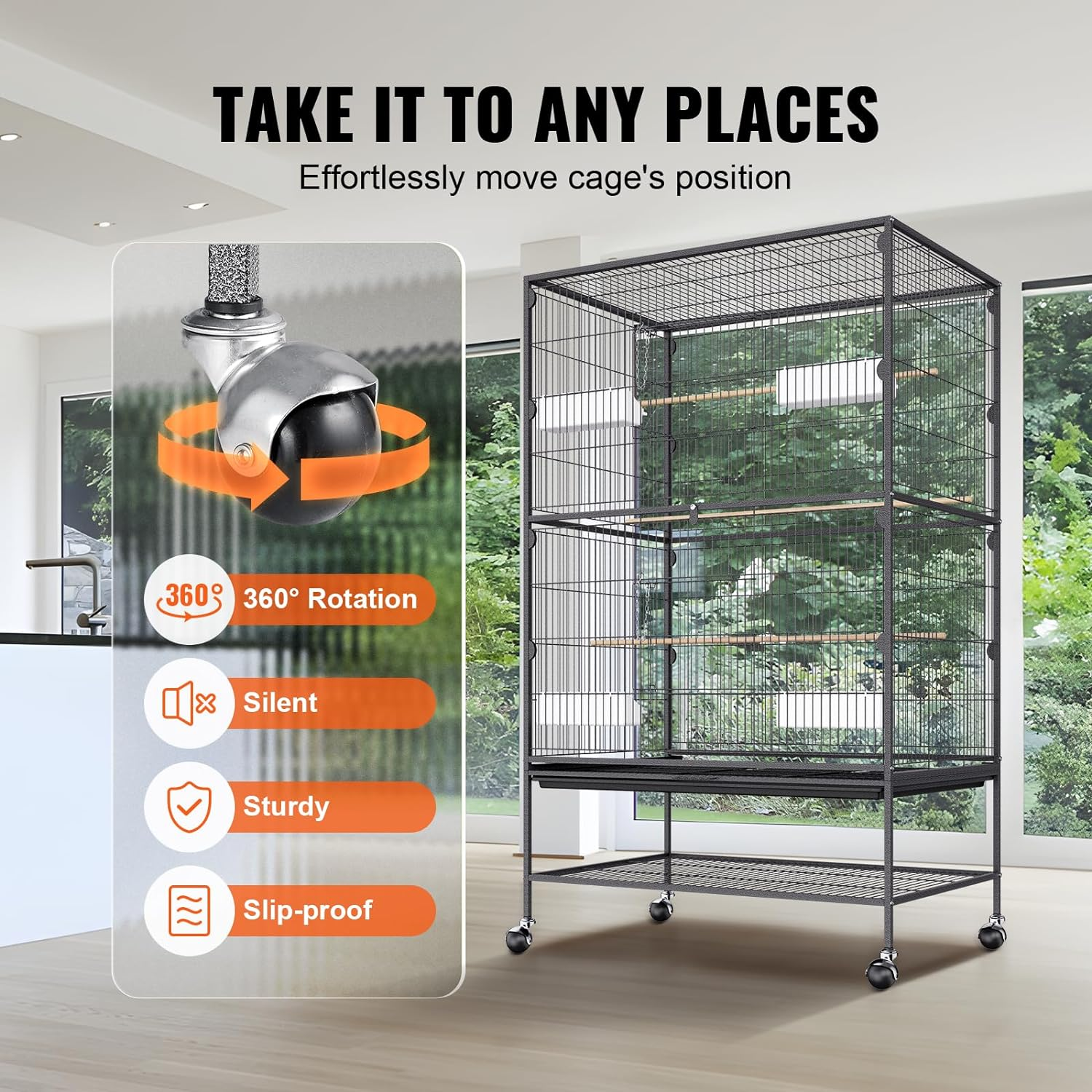 VEVOR 52 Inch Standing Large Bird Cage, Carbon Steel Flight Bird Cage for Parakeets, Cockatiels, Parrots, Macaw with Rolling Stand and Tray image number 1
