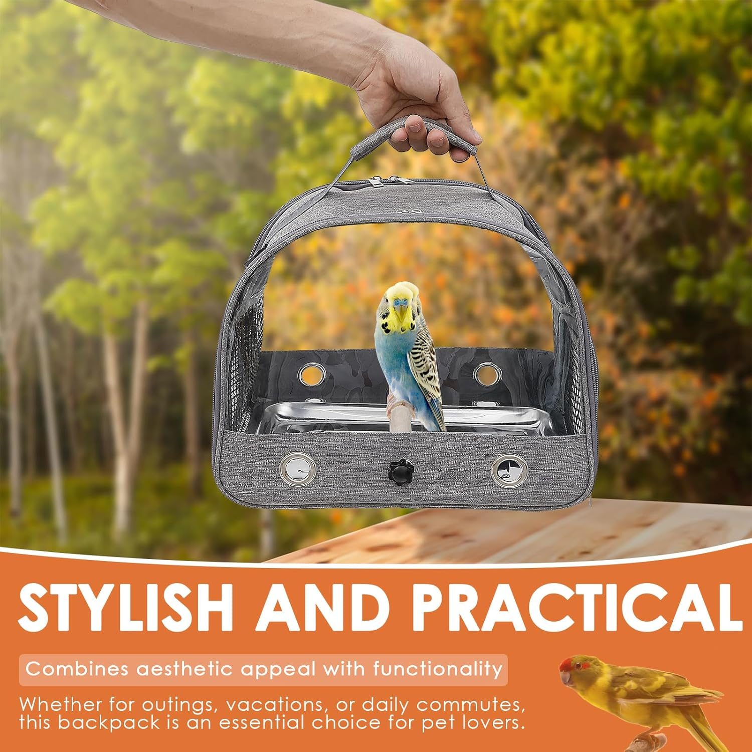 Bird Travel Carrier, Portable Small Bird Travel Bag, Breathable Parrot Cage with Perch Clear Window for Parrot, Small Pet image number 1