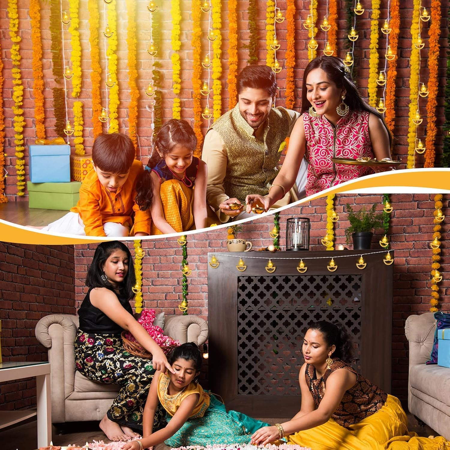 Tarpop 5.4 Ft Diwali String Lights, Warm White Decorative Starry String Lights Led Festival Lights Diya Fairy Lights for Diwali Wedding Party Indoor Outdoor Bedroom Lights Decoration image number 5