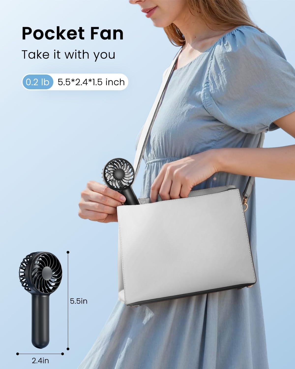 Gaiatop Mini Portable Handheld Fan, 3 Speed Powerful Battery Operated, Small USB Rechargeable Personal Fan for Makeup Eyelash, Camping Beach Airplane Travel Essentials for Women Girls