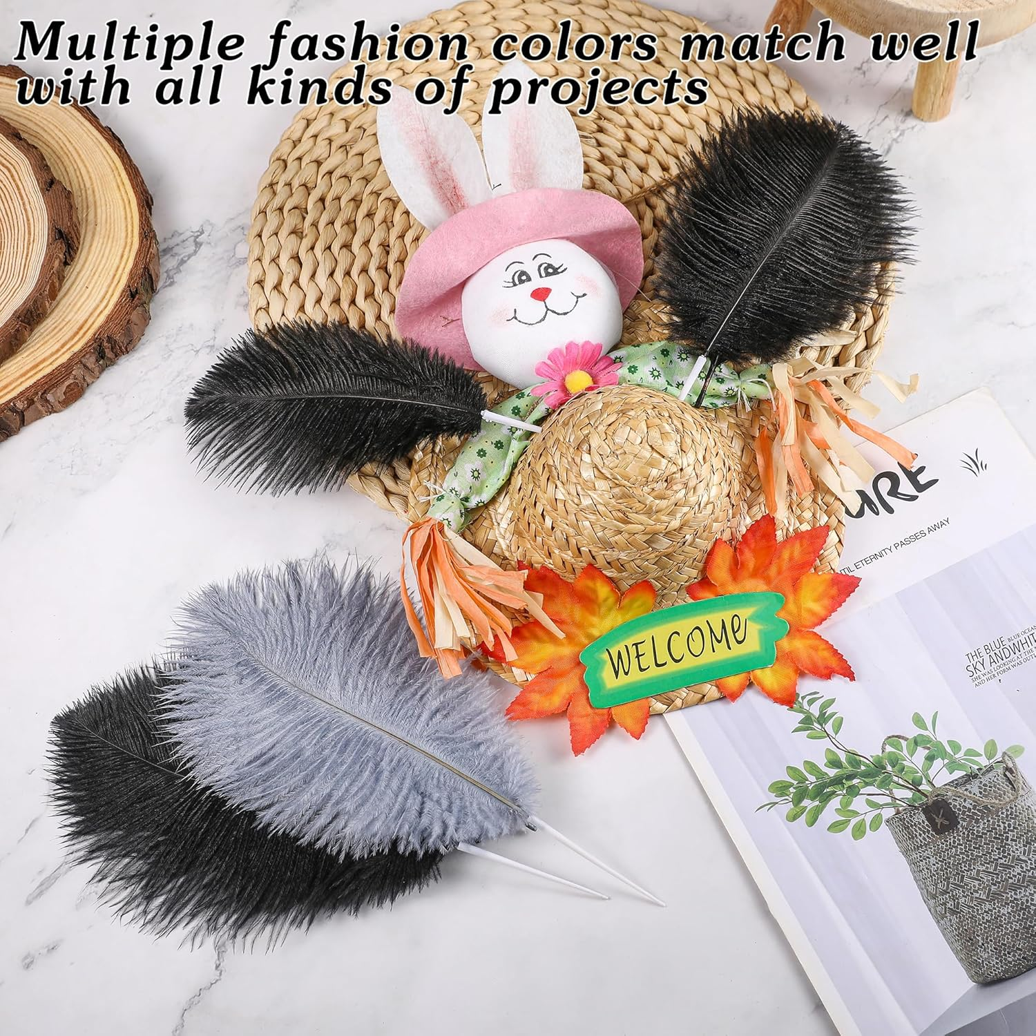 SOGUGOM Black Craft Ostrich Feathers - 30PCS Total Length 9-11 Inch Ostrich Feathers Kit for Centerpieces, Kindergarten Crafts, Dream Catchers and DIY Projects(Black) image number 5