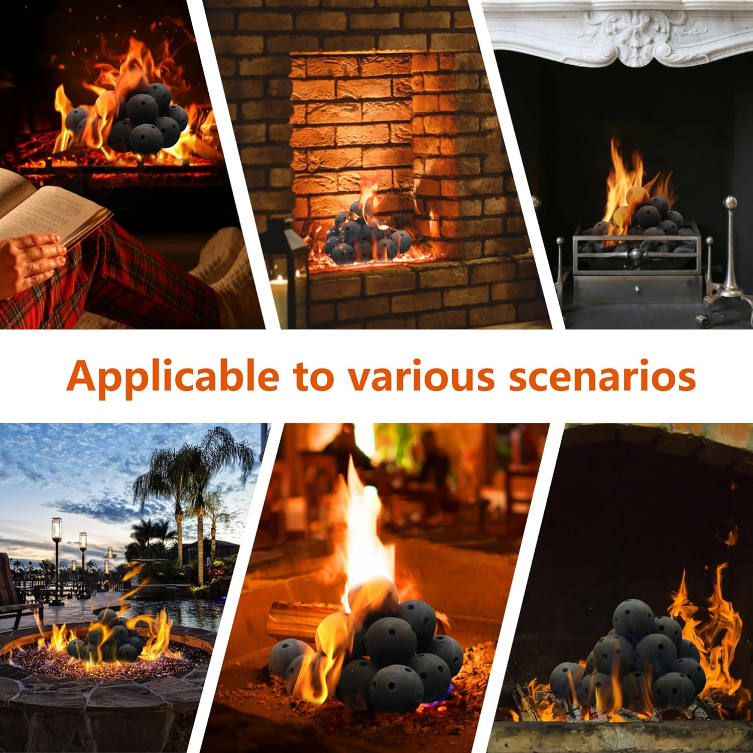 Ceramic Fire Balls-3 Inch Set of 15 round Fire Stones Set, Safe for Outdoors and Indoors Fire Pit or Fireplaces Reusable Fireballs, Black image number 3