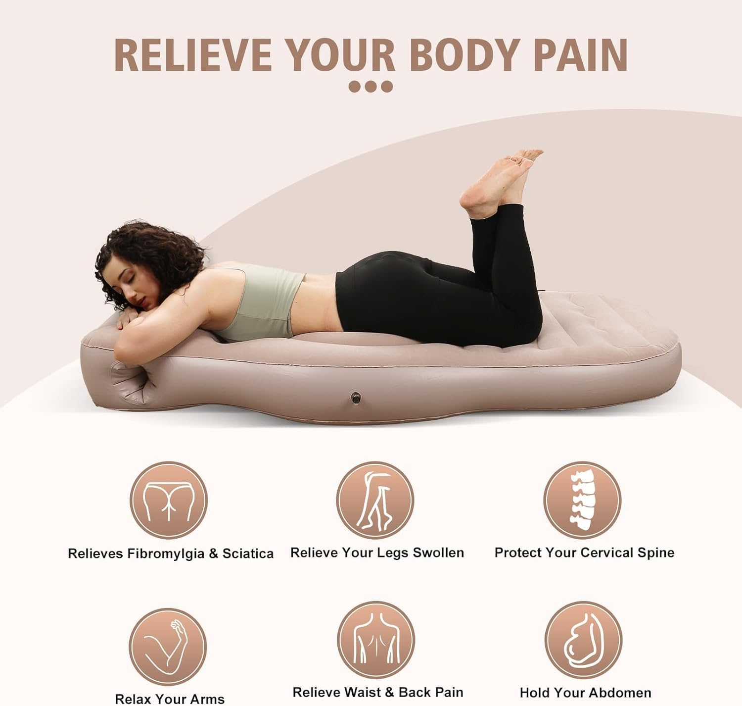 Inflatable Full Body Pregnancy Pillow, Full Body Maternity Airbed with Belly Hole for Comfort, Prone Sleeping Support for Pregnant Women (Camel, 170 * 65 * 22Cm) image number 3