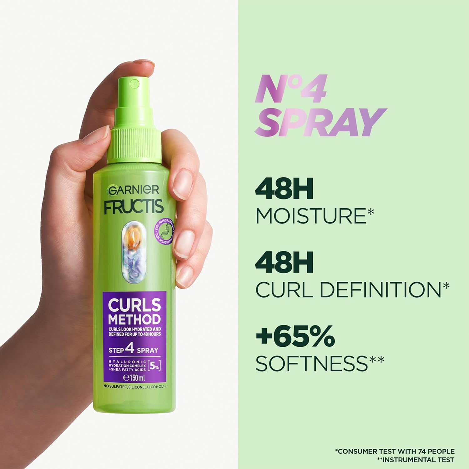 Garnier Fructis Curls Method Defining Spray, for Wavy, Curly & Coily Hair, Defines & Holds Curls without Stiffness, Enriched with Hyaluronic Acid & Shea Butter, No Silicones, No Alcohol, 150Ml image number 6