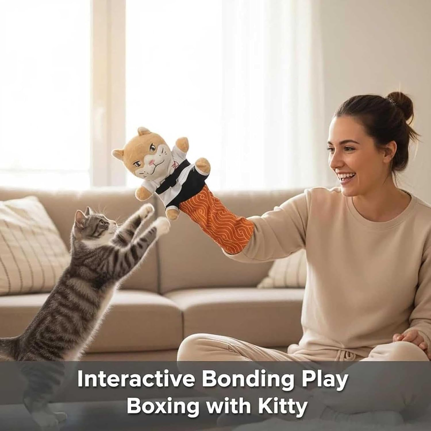 Karate Kitty Cat Wrestling Puppet, Cat Karate Kitty Puppet with Protective Forearm Sleeve, Cats Wrestling Glove Interactive Toy for Kittens and Adult Cats, Engage Natural Hunting Instincts (1Pc) - 2Pc image number 7