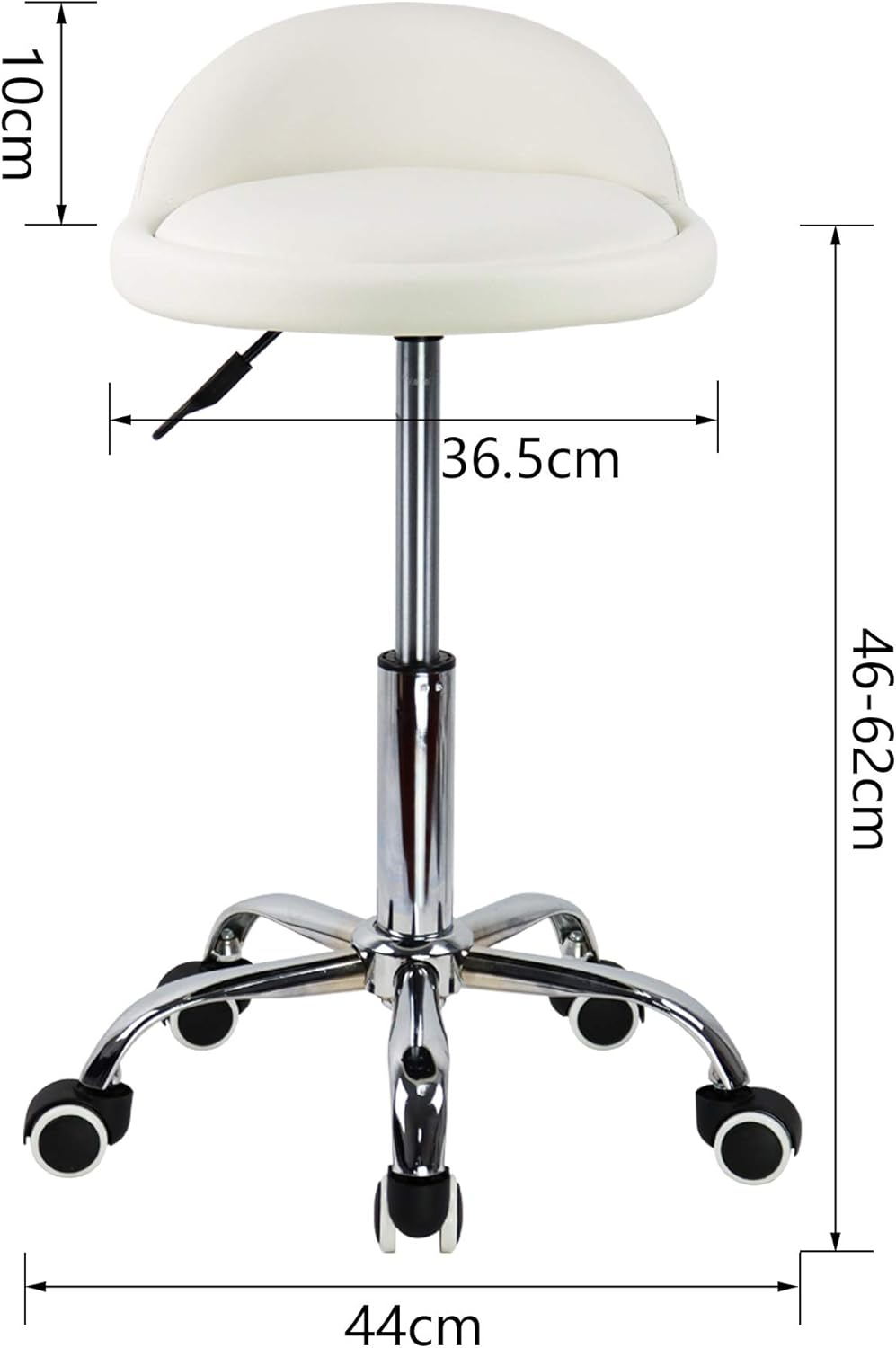 KKTONER PU Leather round Rolling Stool with Back Rest Height Adjustable Swivel Drafting Work SPA Task Chair with Wheels (White) image number 4