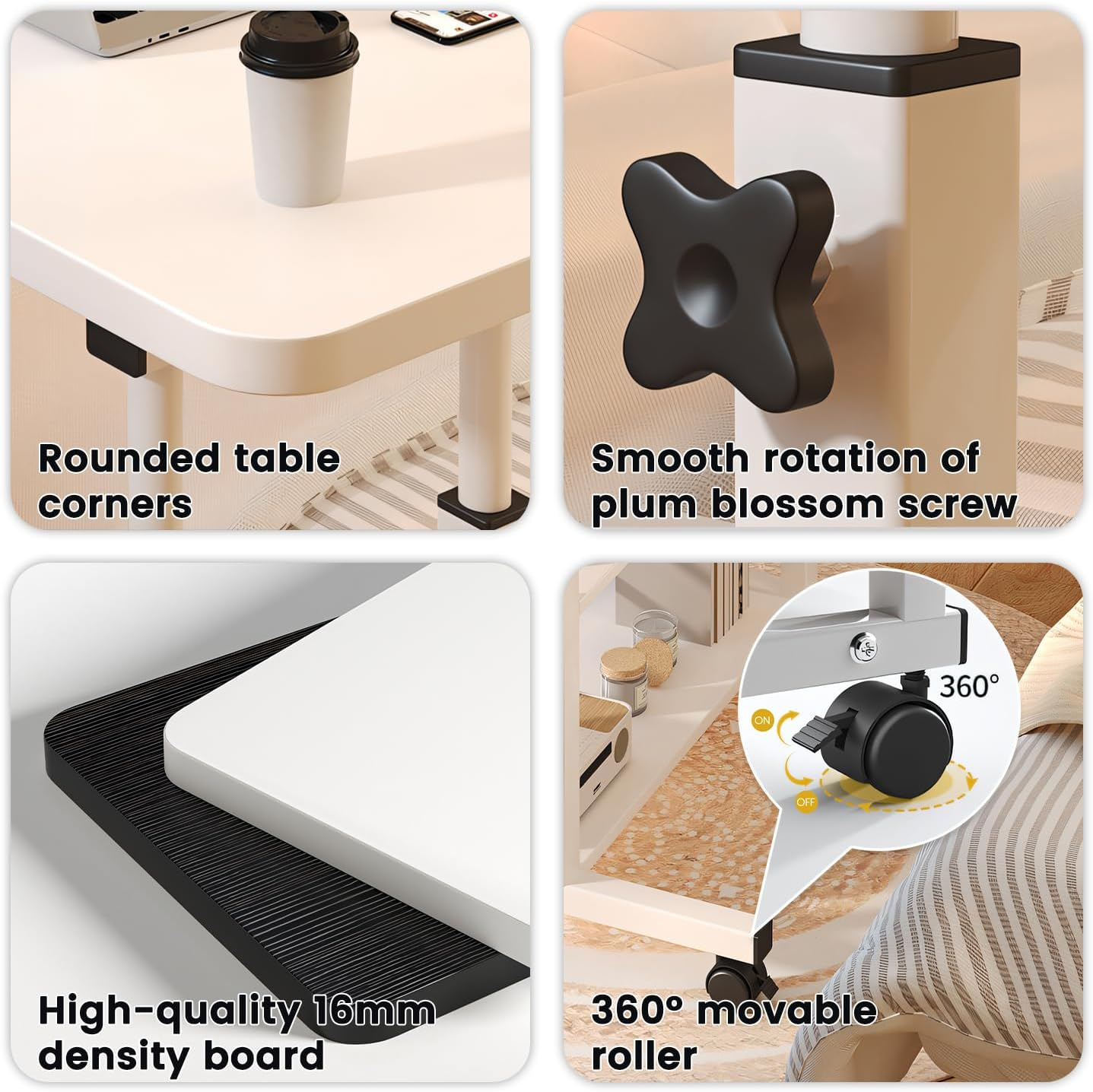 Height Adjustable Laptop Desk with Storage Shelf, Durable Computer Table with Rolling Wheel, Portable Side Table for Home Office Work Study Reading (Light Brown) image number 2