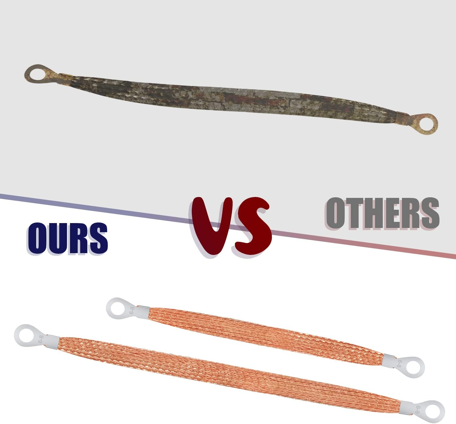 LUTER 4Pcs Universal Automotive Ground Strap Kit, 13Inch / 10Inch Vehicle Engine Ground Strap, Sturdy Woven Copper with 5/16" Rings Terminal (Copper Color) image number 1