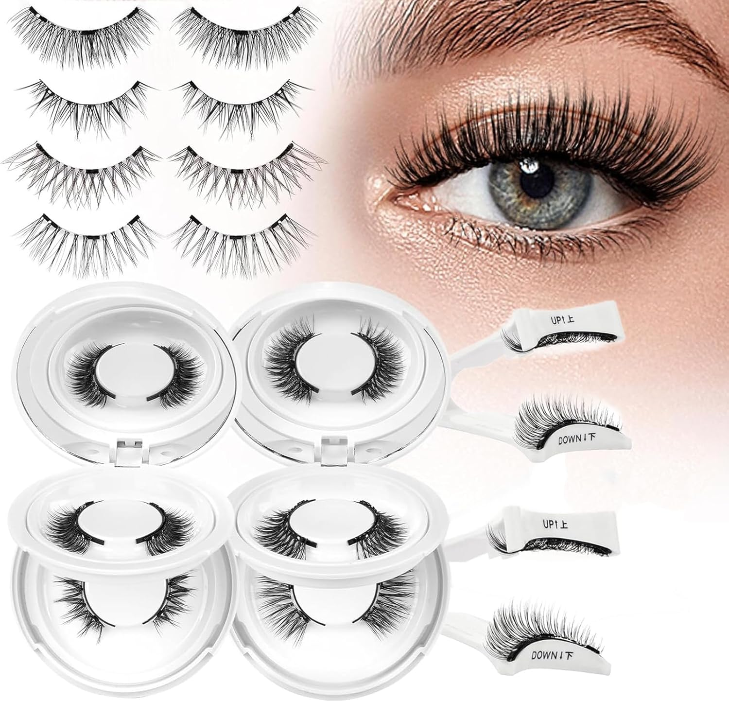 Magnetic-Eyelashes with Applicator, 4 Pairs Magnetic Eye Lashes No Glue or Eyeliner Needed,Reusable Magnetic-Lashes Natural Look without Eyeliner,Eyelashes Easy to Wear and Remove