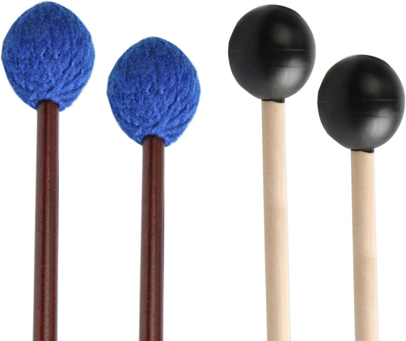 Unime 2 Pairs Keyboard Marimba Mallets Wood Handle Medium Blue Hard Yarn Head Keyboard Marimba Mallets Black Rubber Bell Mallets Glockenspiel Sticks image number 1