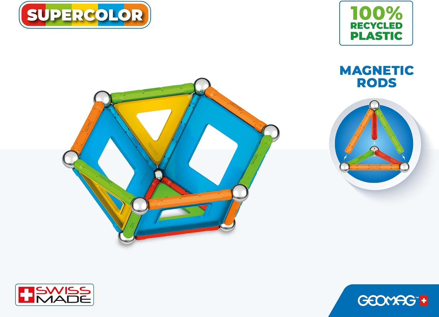 Geomag - Supercolor Magnetic Constructions for Kids, Magnetic Toy, Green Collection 100% Recycled Plastic, 52 Pieces image number 1