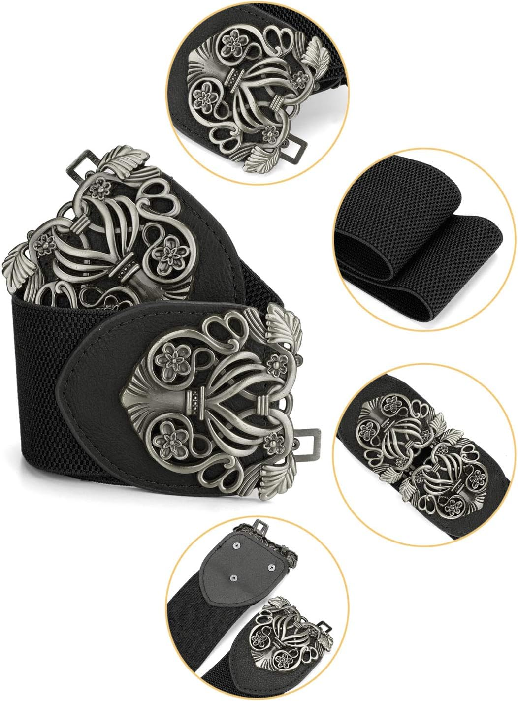 Uxcell Wide Elastic Vintage High Stretchy Retro Waist Belt with Buckle for Women image number 3