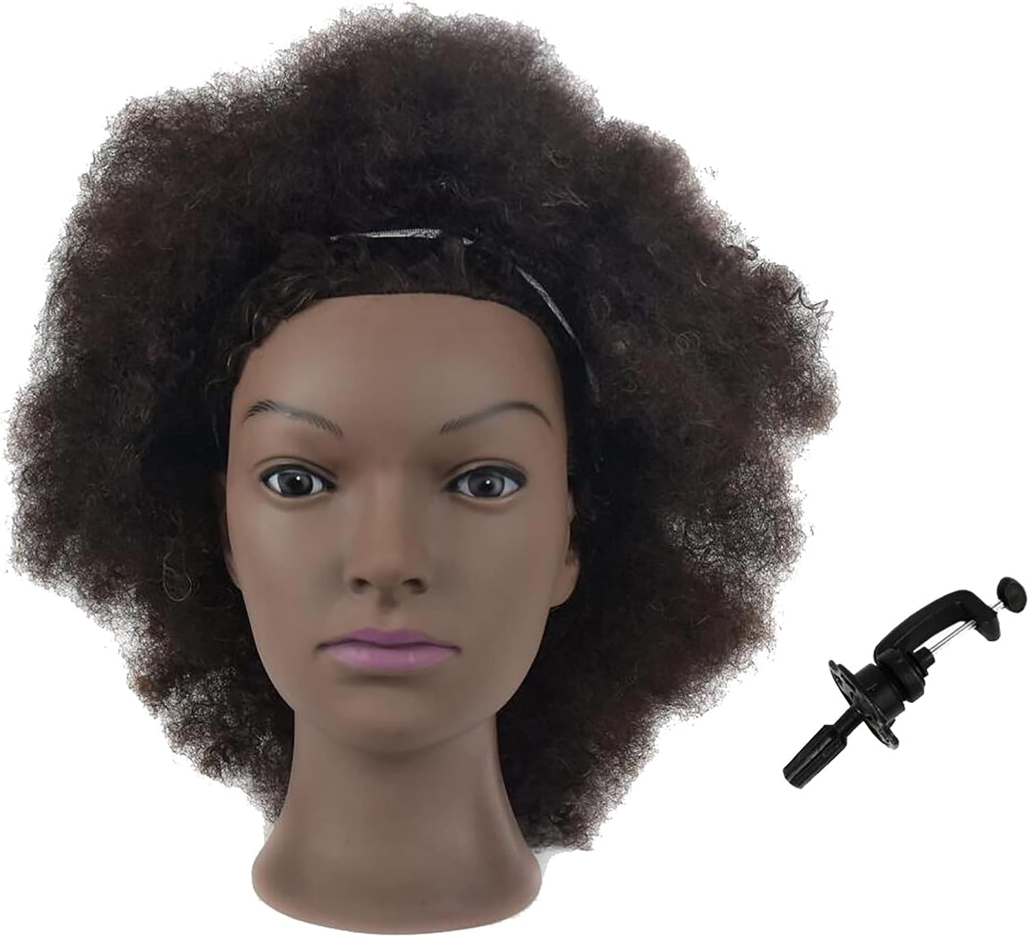 Tcwuzick Training Head African American with 100% Real Hair Mannequin Head Cosmetology Afro Hair Manicure Head for Practice Styling Braiding ... image number 2