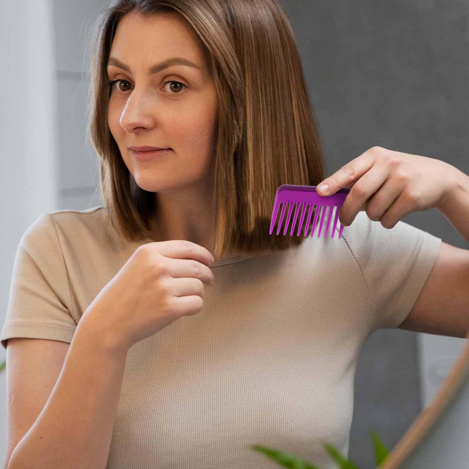 2 Pack Mini Wide Tooth Combs, Small Travel Purse Comb Hair Detangling Pocket Brush for Curly Wet Dry Handmade of Cellulose Hair Detangler Styling Brush for Men Women (Purple) image number 1