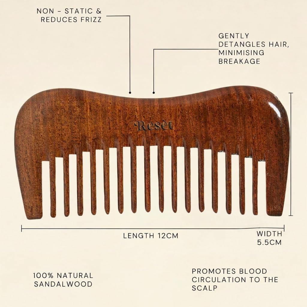 100% Natural Handmade Sandalwood Comb | Soft Wide Tooth Wooden Comb for Wet and Dry Hair | Eco-Friendly Anti-Static for Massage | Wooden Hair Detangler for Men and Women image number 2