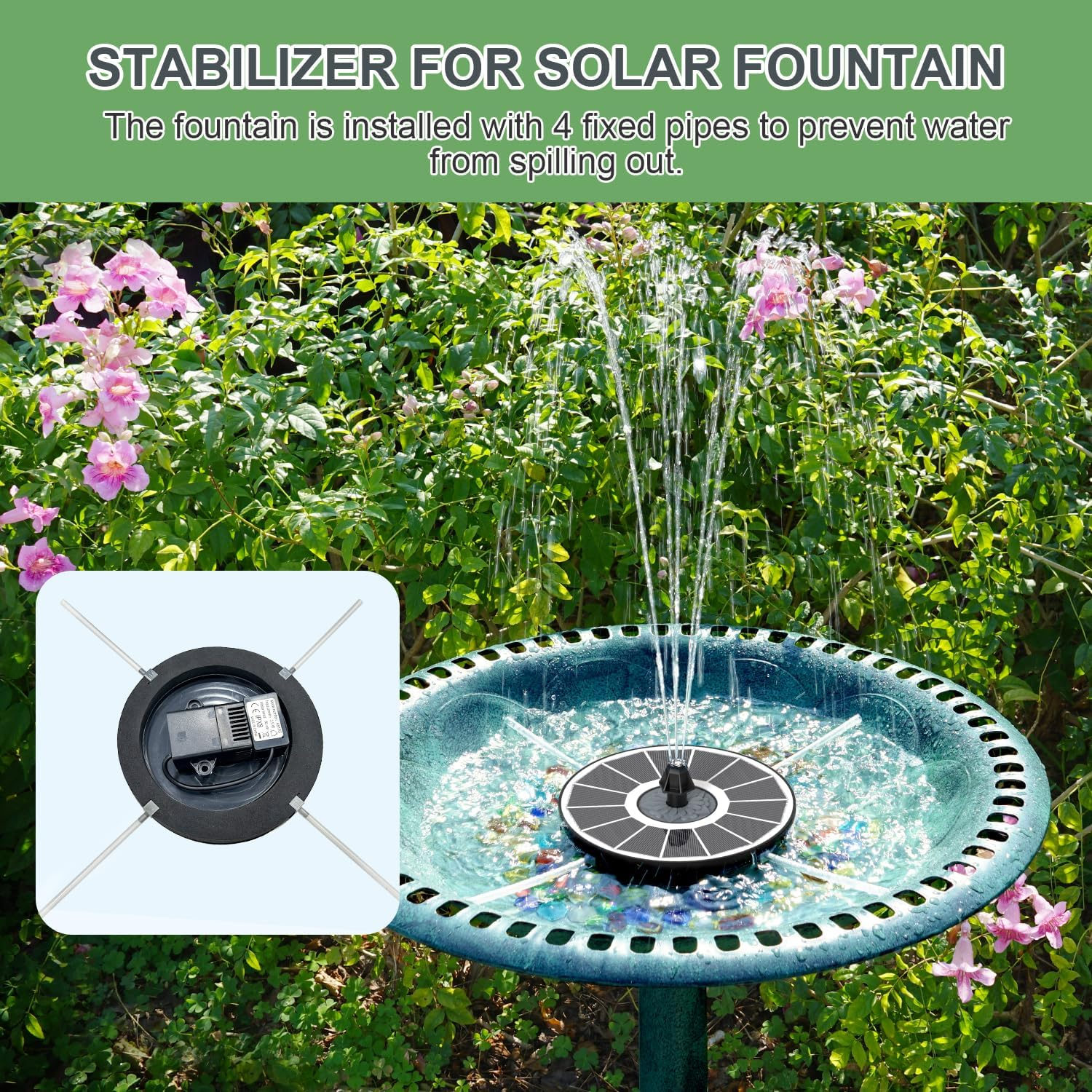 Solar Fountain 2025 Upgrade High Efficiency Glass Panel, 3.5W Solar Bird Bath Fountains with Flower No Battery, Solar Water Pump Fountain for Bird Bath Garden Small Ponds Outdoor D&eacute;cor (White) - Blue image number 4