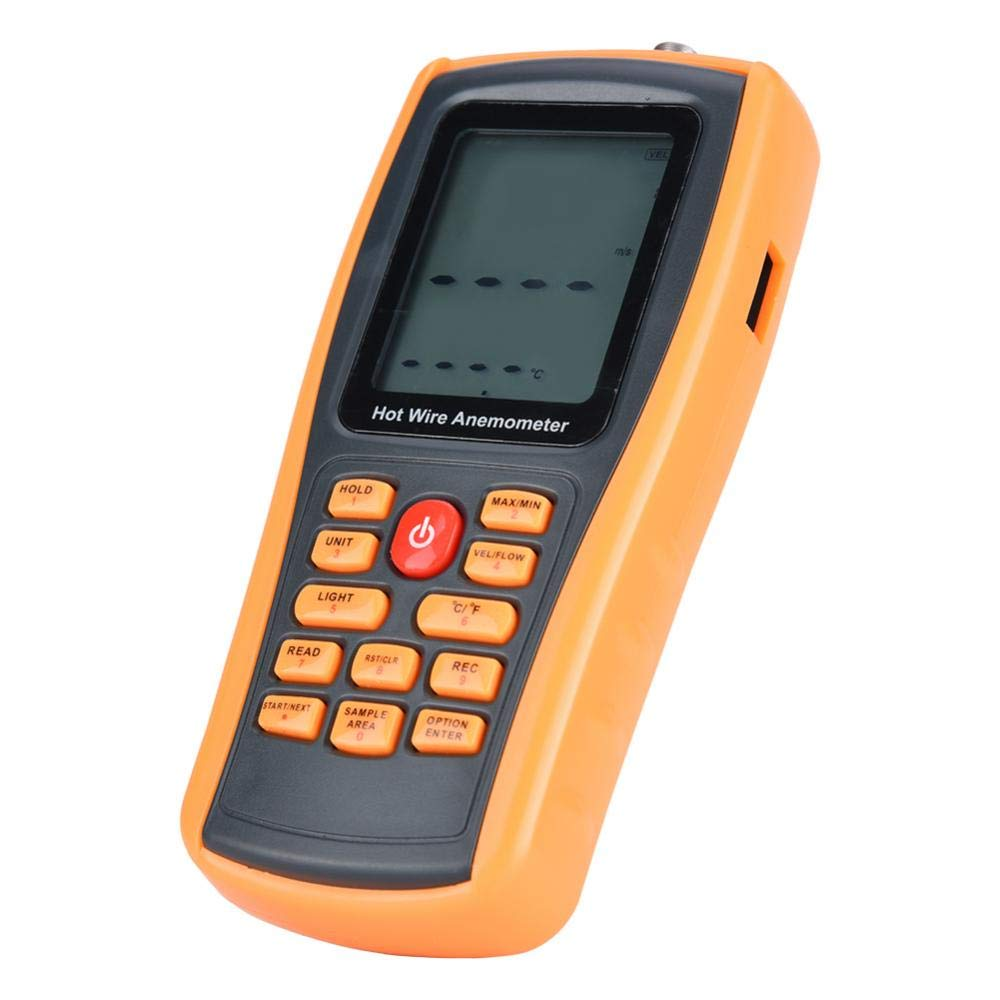 Hot Wire Anemometer Handheld Air Velocity Meter Wind Speed Gauges with Backlight LCD Display for In-Duct Airflow Air Velocity Temperature (Thermal Anemometer) image number 6
