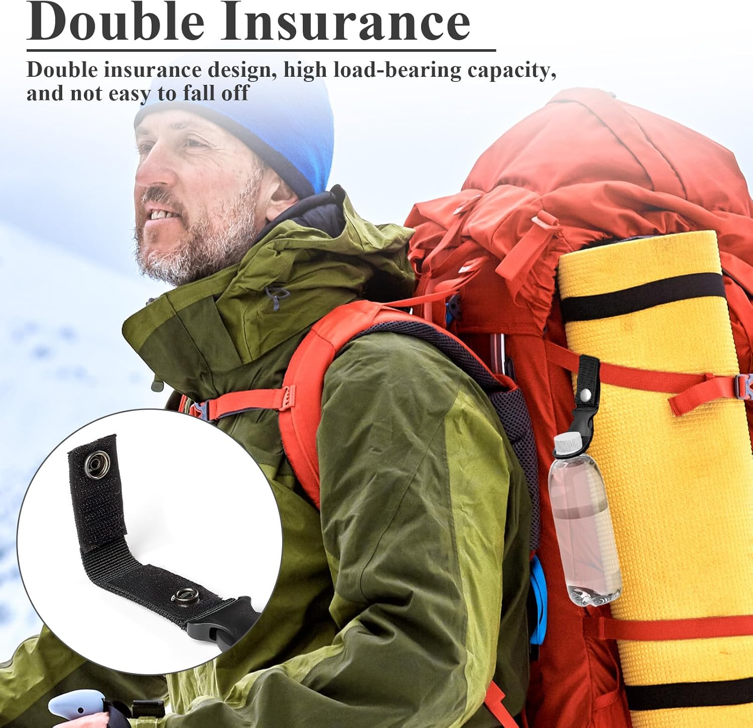 4 Pcs Water Bottle Clips - Secure Nylon Belt & Backpack Hanger for Hiking, Camping, Cycling - Portable Bottle Ring Holder for Outdoor Travel (Black)