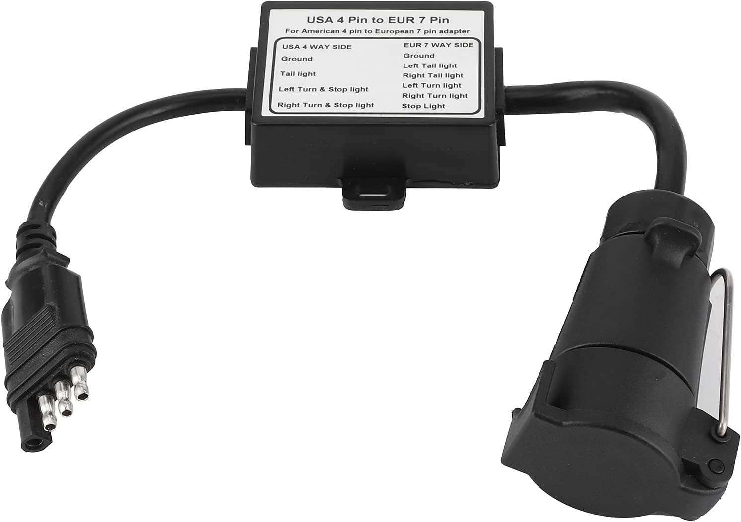 US to EU Trailer Light Converter, 4 Way Flat Connector (US Vehicle) to 7 Way round Plug (European Trailer) Trailer Light Converter, Separating Trailer Light Adapter image number 2