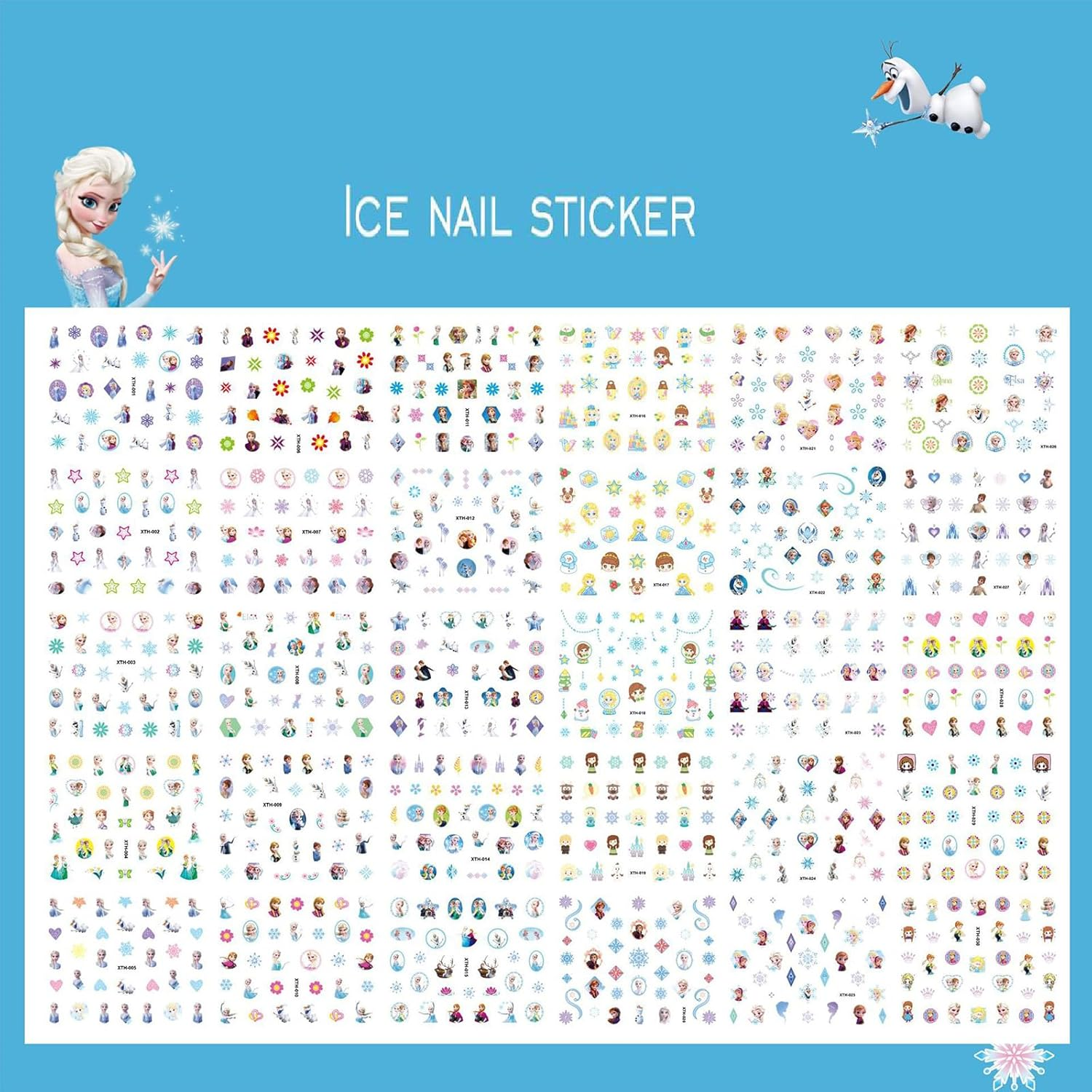 BUYLONG Nail Art Stickers,30Pcs Frozen Princess Luminous Nail Stickers for Kids,Cute Kawaii Cartoon Nail Stikers Self-Adhesive Nail Decals for Little Girls Birthday Xmas New Year Nail Tip Decoration image number 5