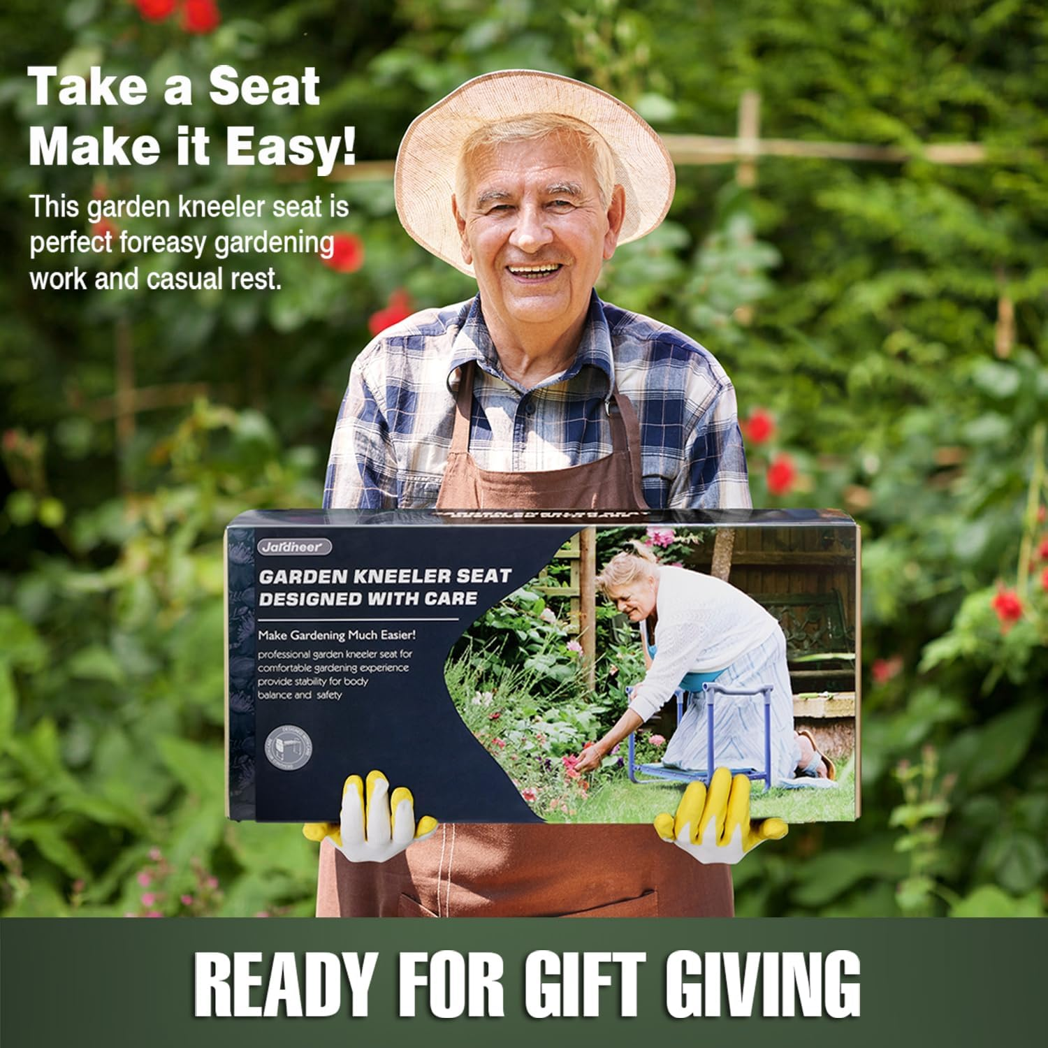 Jardineer Folding Garden Kneeler and Seat, 10 Inch Wider Kneeling Bench Stool, Portable Gardening Workseats with Tool Bag and Padded Cushion image number 2