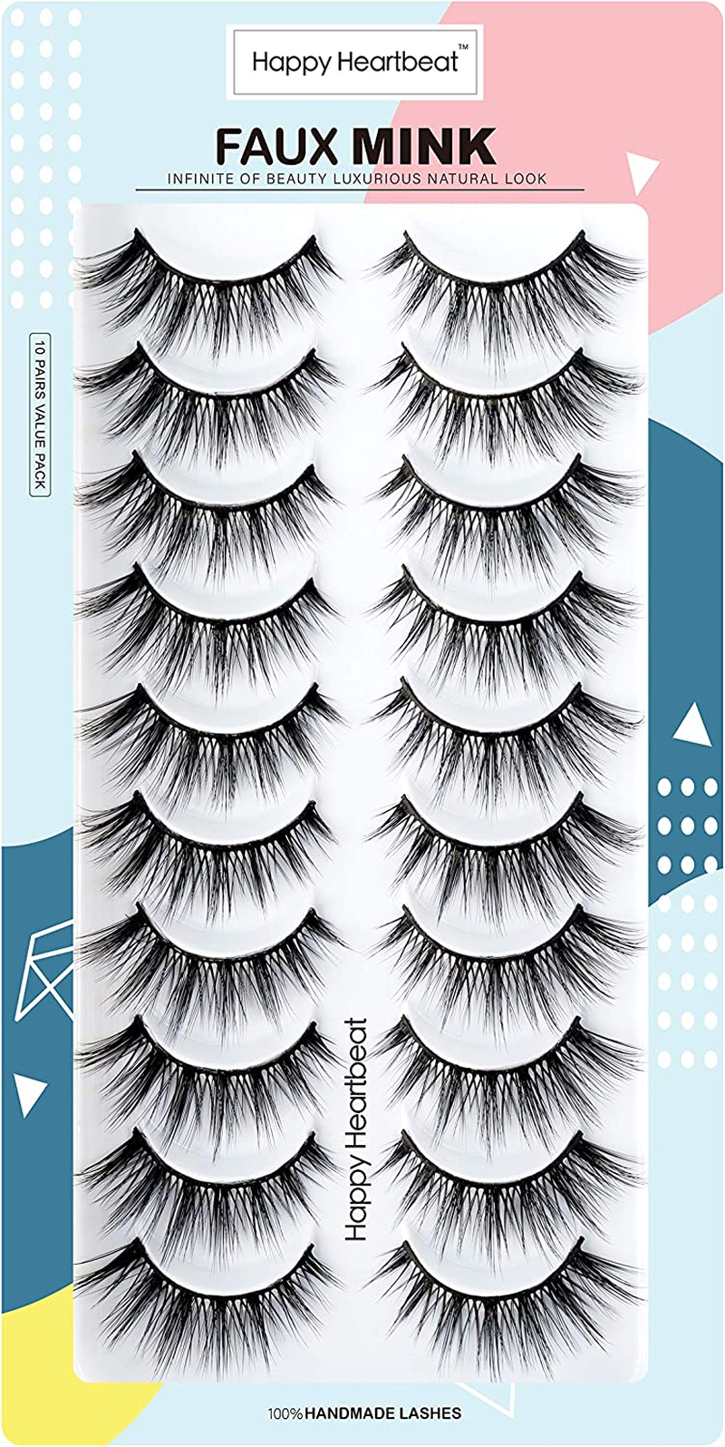 3D False Lashes Wispy Natural Cat Eye Soft Faux Mink Lashes Fluffy Short Reusable Fake Eyelashes 10 Pairs Happy Heartbeat(H2)