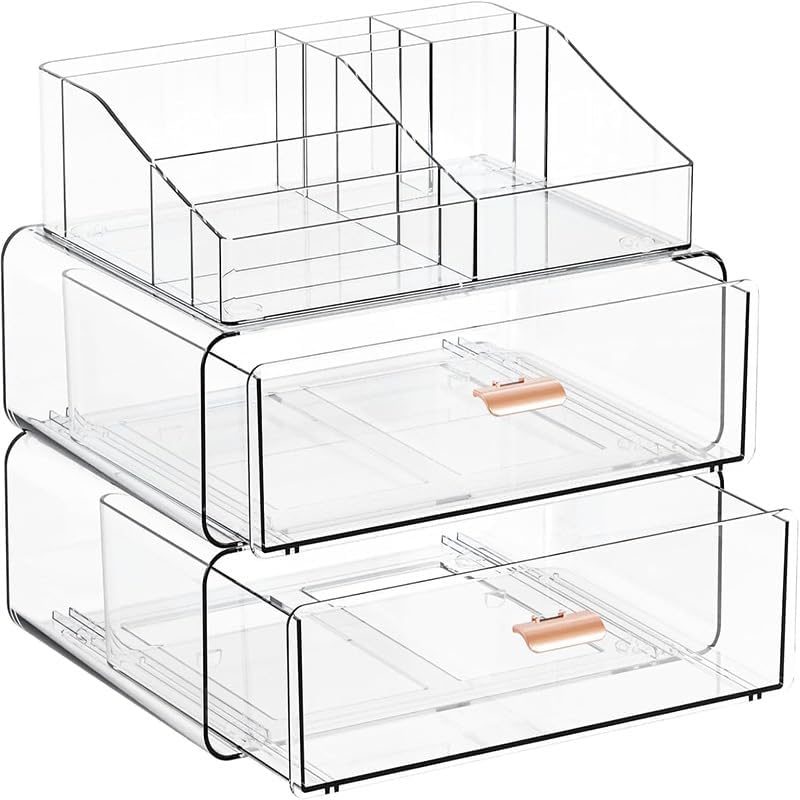 3-Tier Clear Stackable Acrylic Makeup Organizer with Drawer, Vanity Bathroom Countertop Cosmetic Display & Storage Case for Lipstick Brushes Skincare Perfume Jewellery Nail Polish image number 6