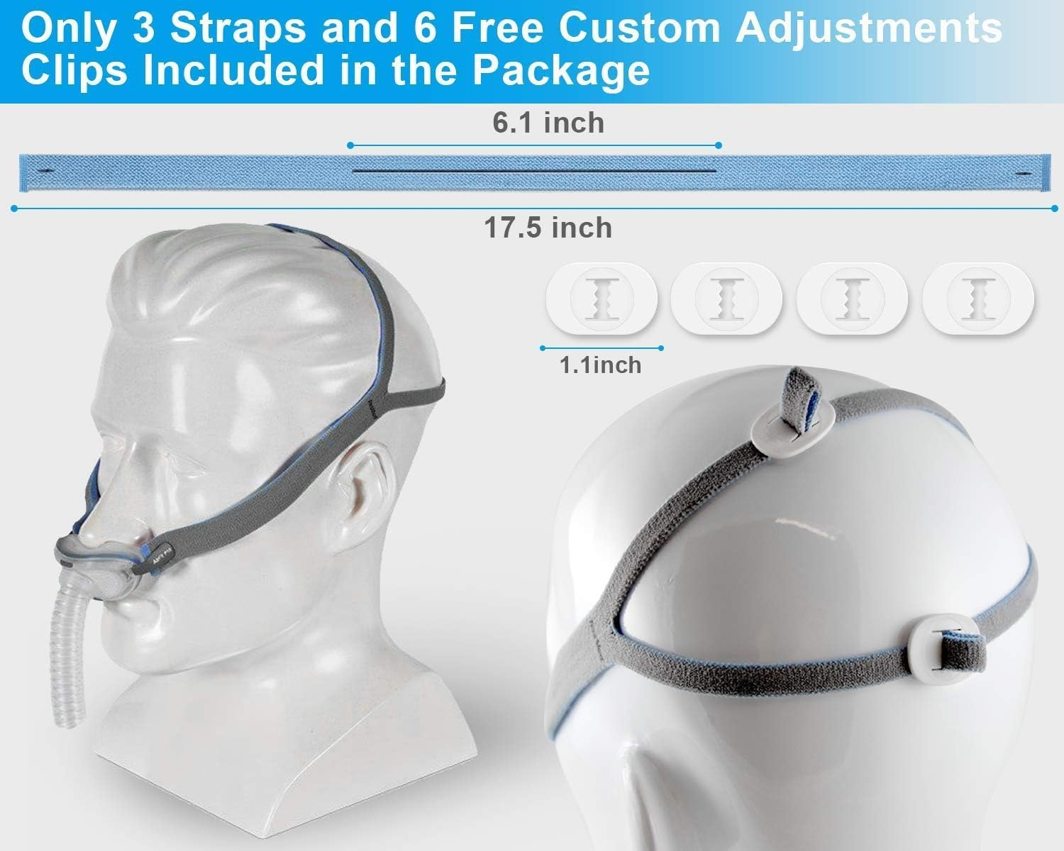 Str-Replacement Headgear Compatible with Resmed Airfit P10 Nasal Pillow CPAP Mask Straps Included 3 Super Elastic Straps and 6 Adjustment Clips(3 Pack) image number 1