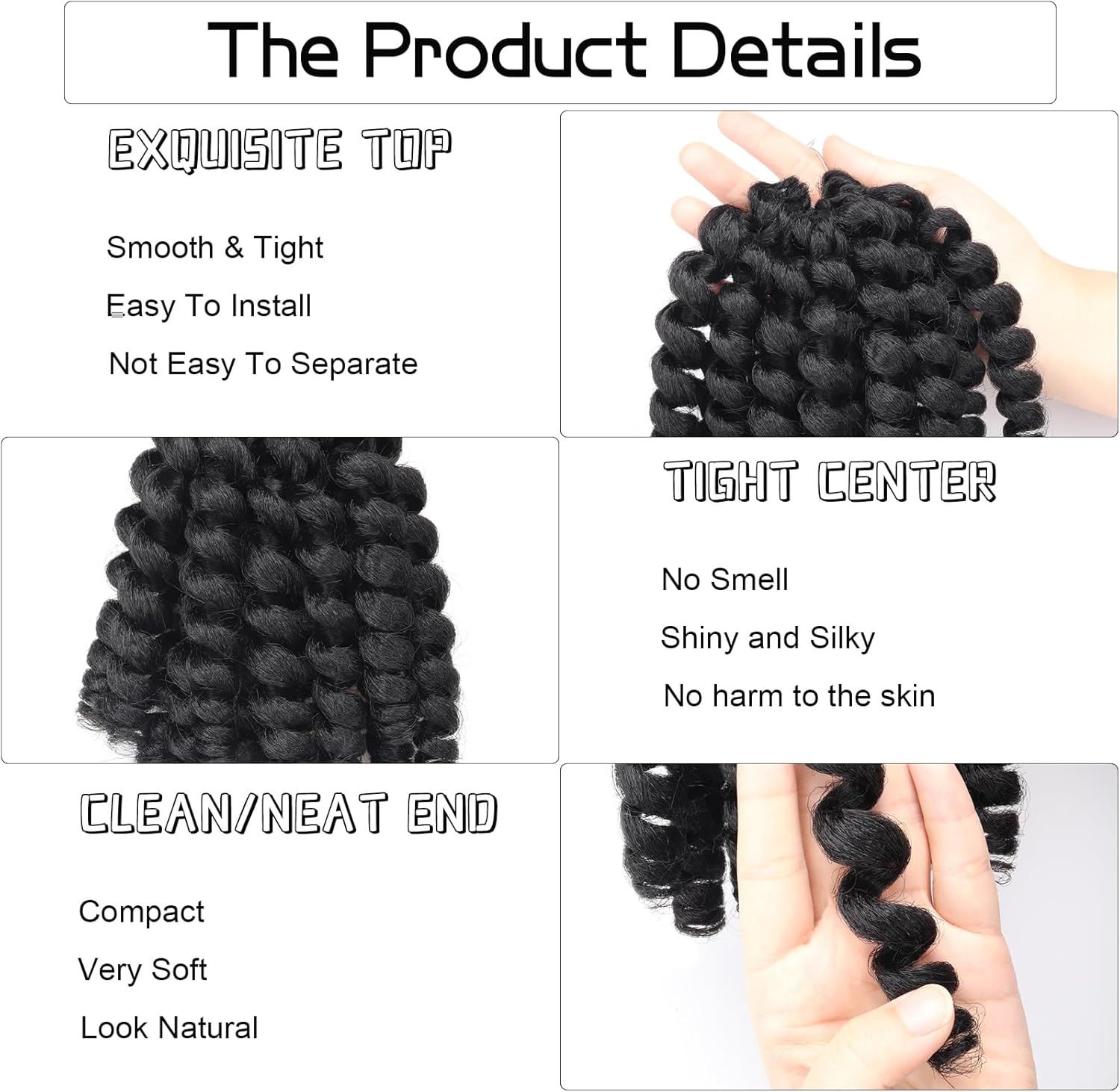 Roktress 6 Packs 8 Inch Jamaican Bounce Crochet Hair Jumpy Wand Curl Crochet Hair African Ombre Kanekalon Synthetic Crochet Braiding Hair Extensions for Black Women (8" 6Packs, 1B#) image number 1