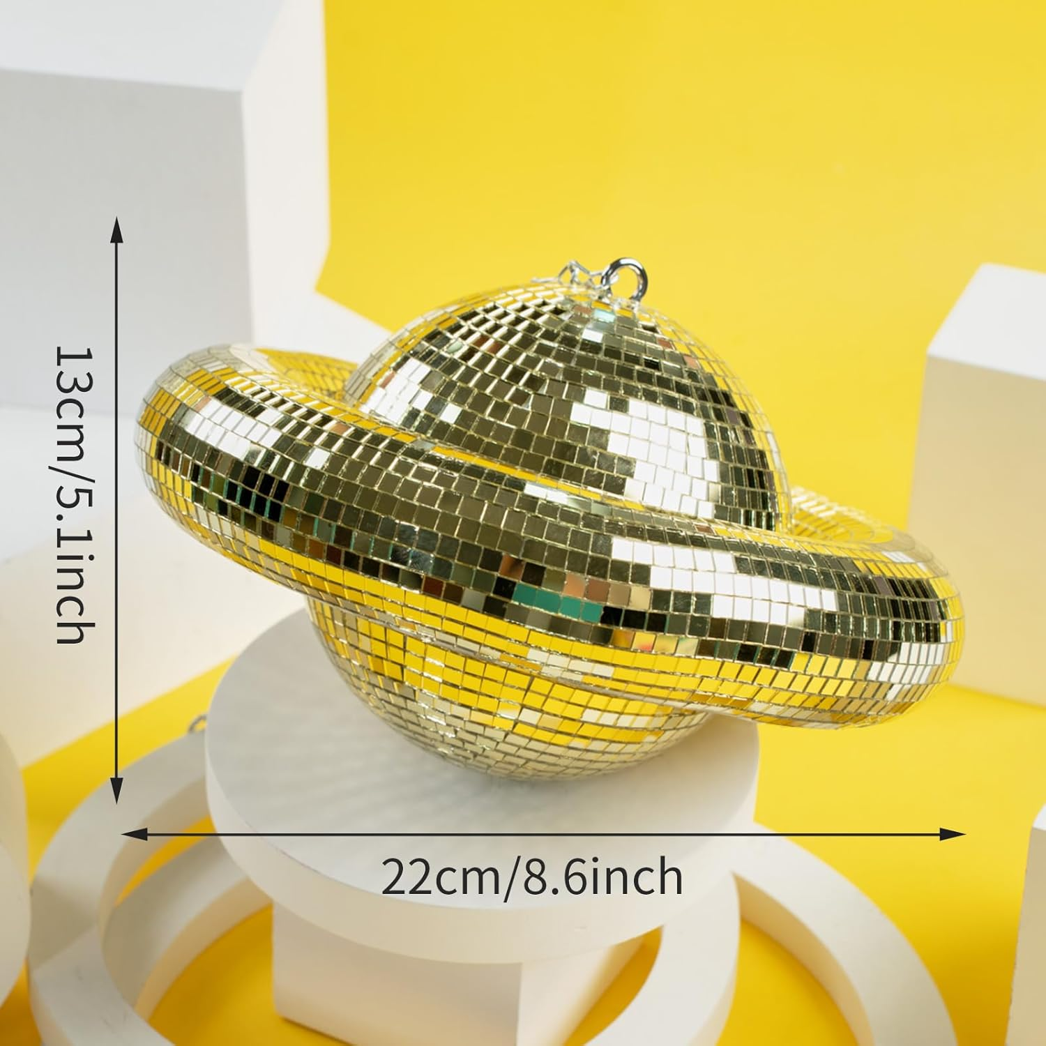 Disco Ball Planet Shaped D&eacute;cor - Gold Disco Balls Decorations for Party,Room, Home, Bar, KTV, Hanging Disco Decor Retro-Reflective Disco Ball Lights Funky Home Decor (9 Inch) - Gold image number 2
