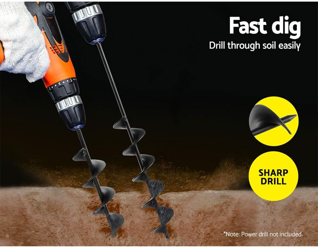 Giantz Auger Drill Bit, 75 X 300/600Mm Garden Augers Drills Spiral Earth Planter Post Hole Digger Bulb Plant Power Tool Accessories Flower Gardening Tools for Planting, High Duty Solid Steel Black image number 5