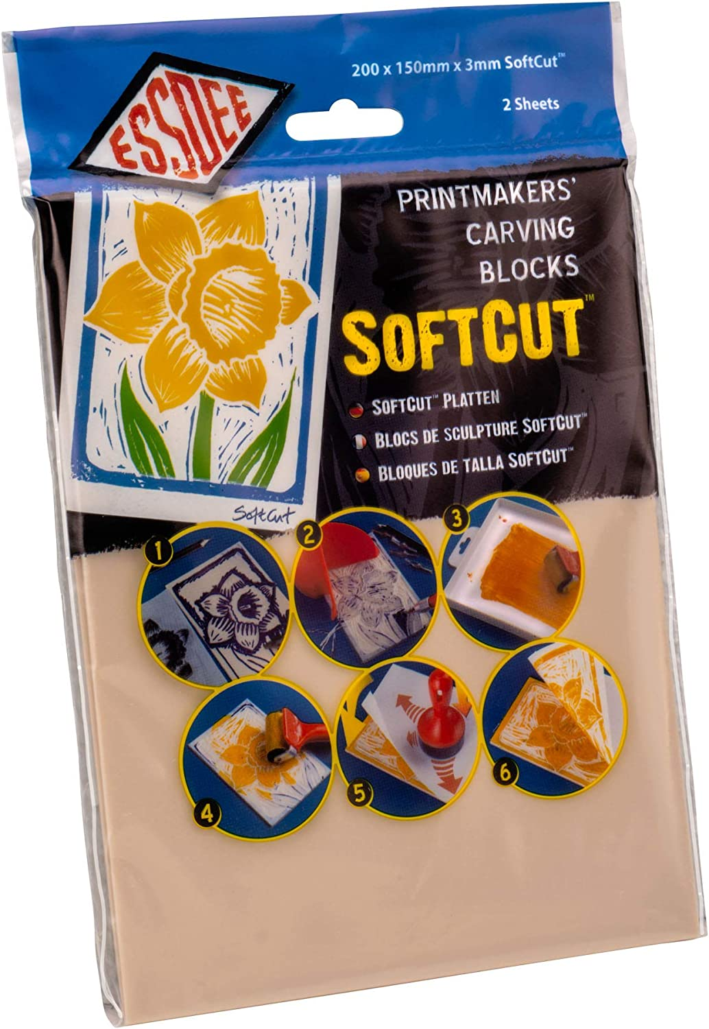 Educational Arts Softcut Printmaking and Carving Blocks (200 X 150 X 3.0 Mm Pack of 2), PVC, Multi-Colour, 200 X 150 X 3 Mm image number 3